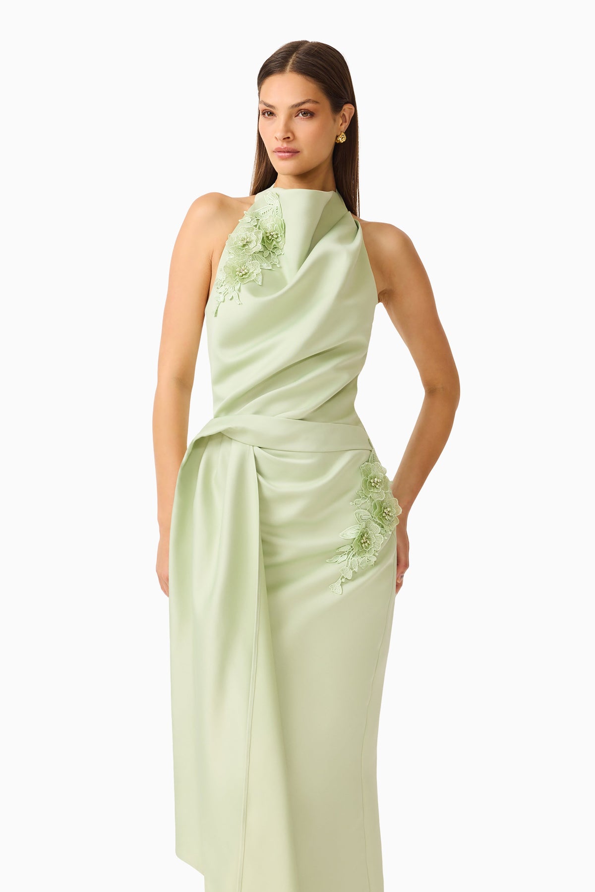 Florea Halter Gown in Pistachio Green
