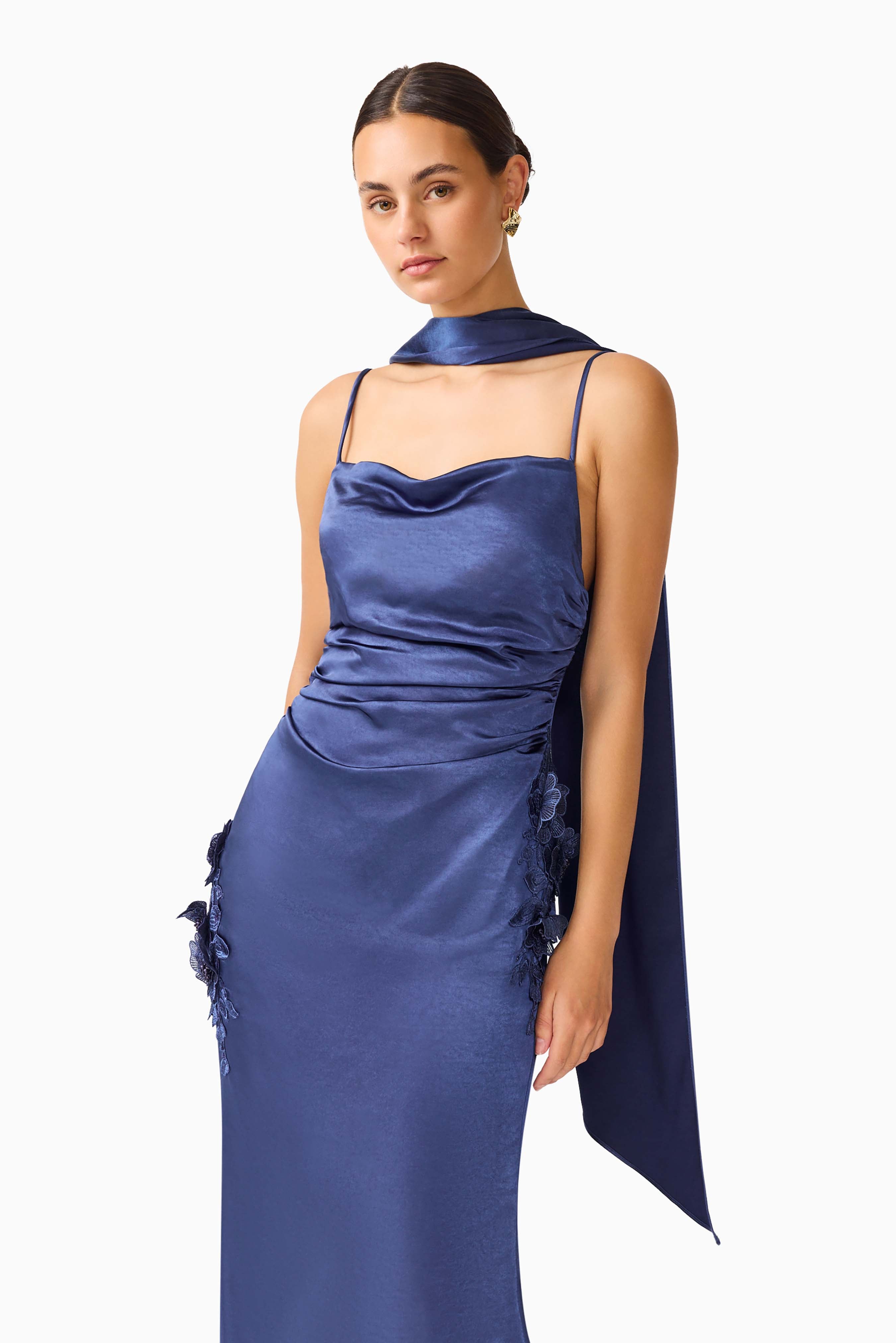 Florea Scarf Gown in Navy