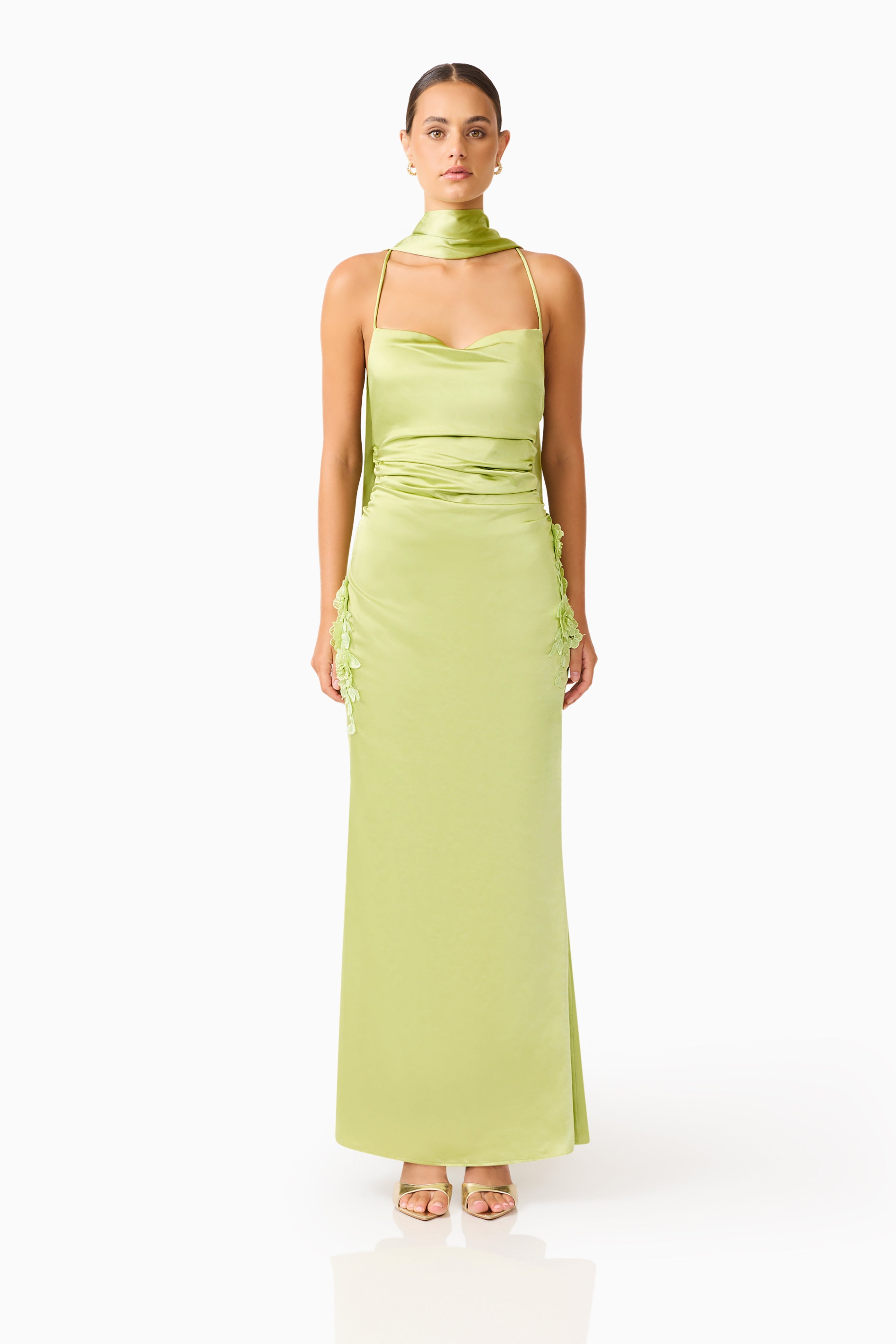 Florea Scarf Gown in Pistachio Green