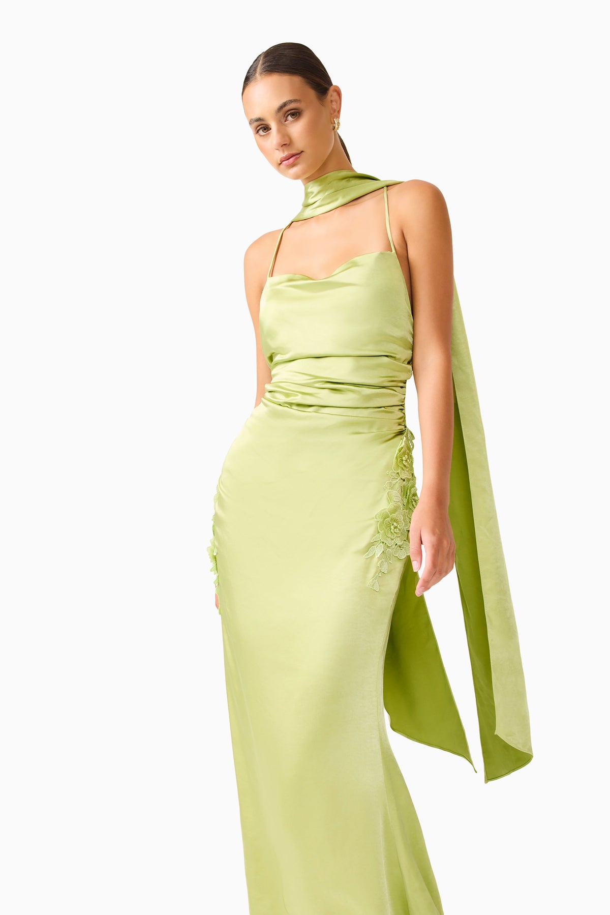 Florea Scarf Gown in Pistachio Green