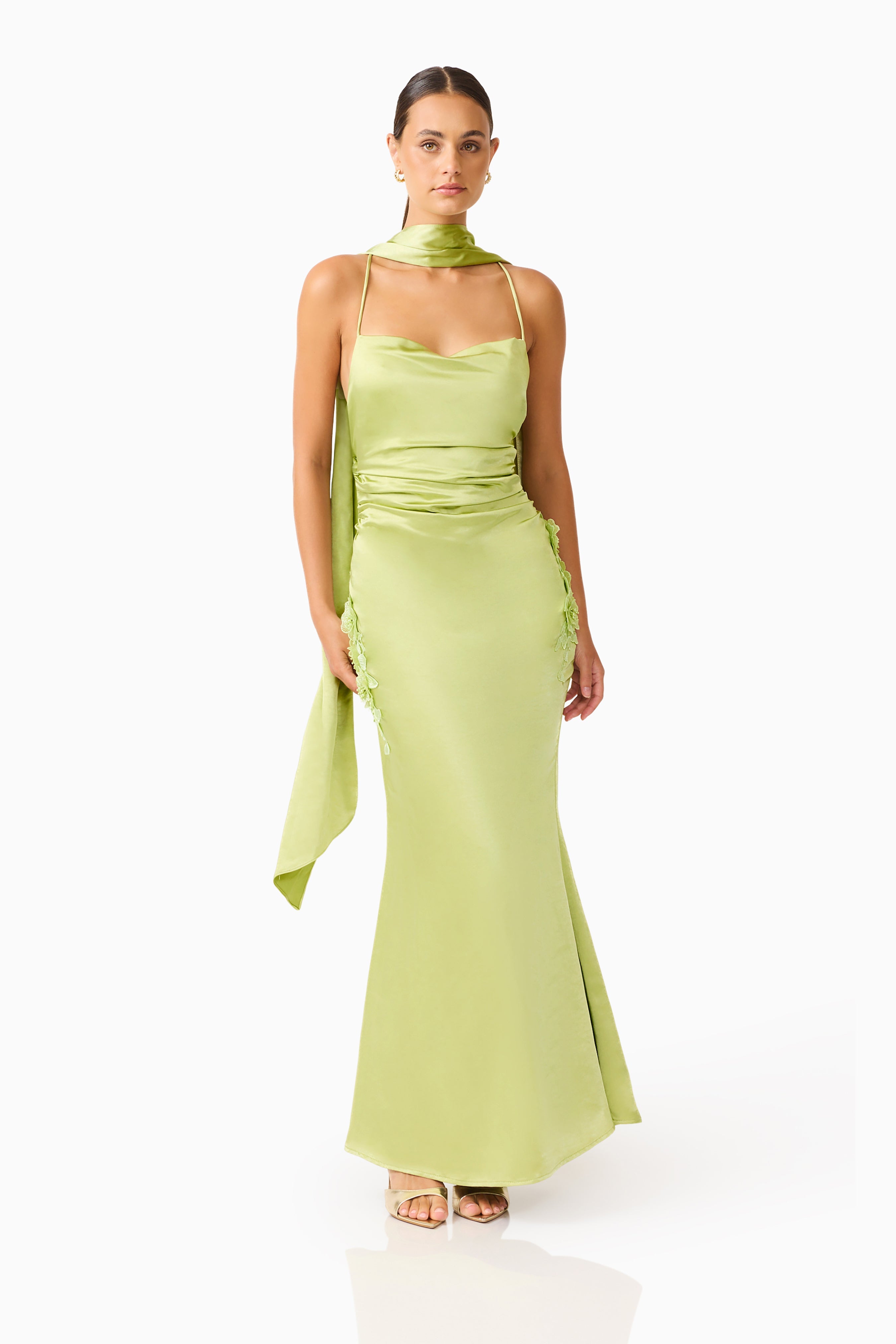 Florea Scarf Gown in Pistachio Green