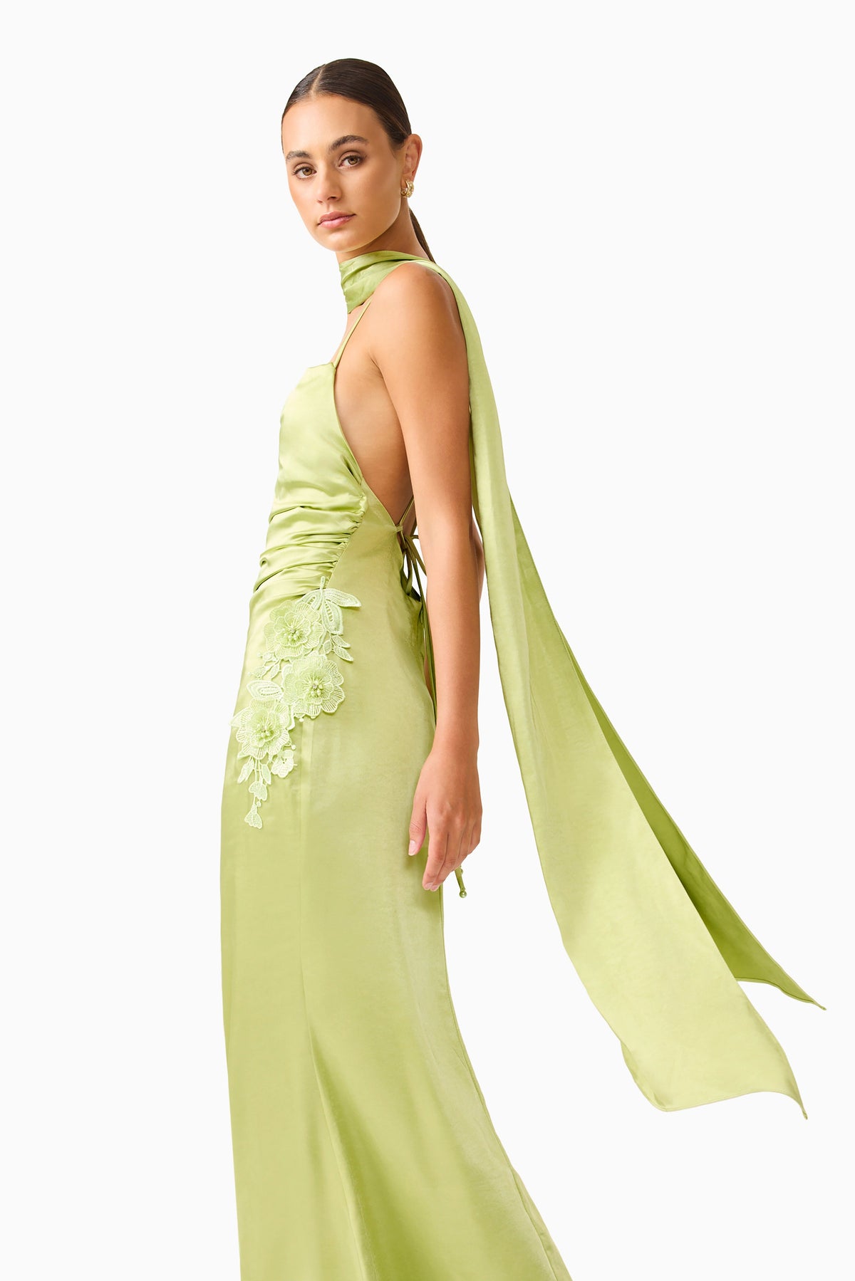Florea Scarf Gown in Pistachio Green