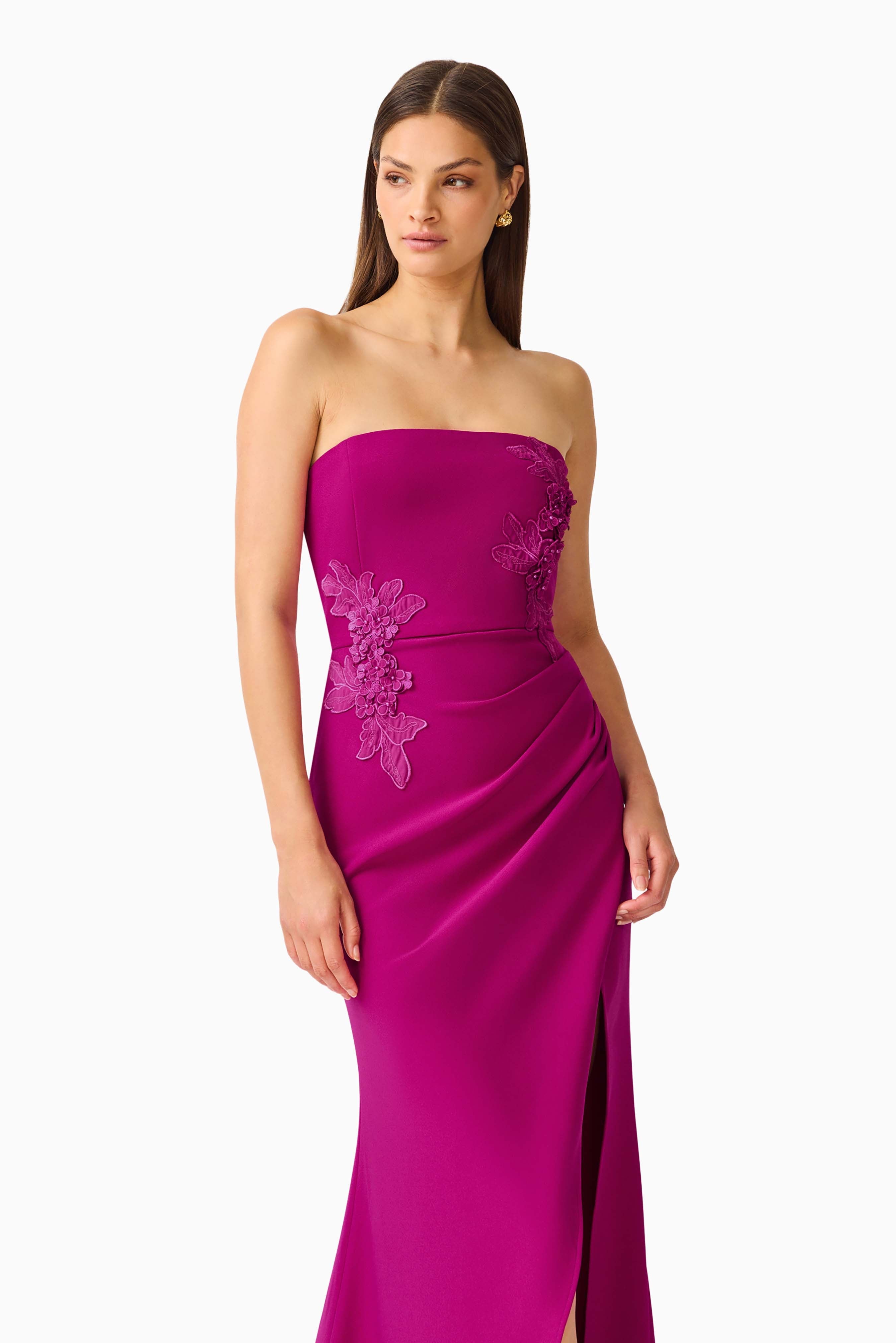 Dahlira Asymmetrical Gown in Orchid Pink