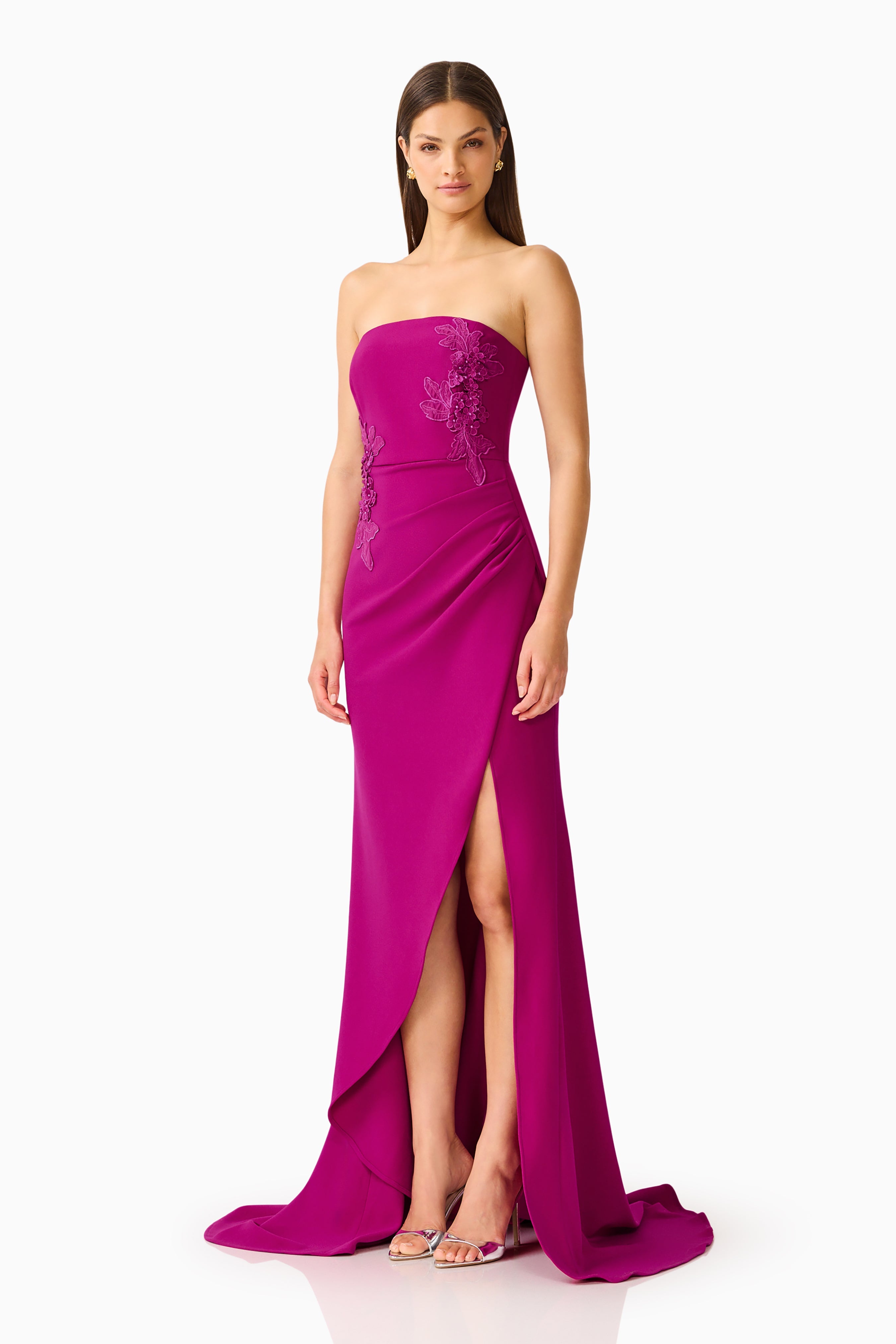 Dahlira Asymmetrical Gown in Orchid Pink