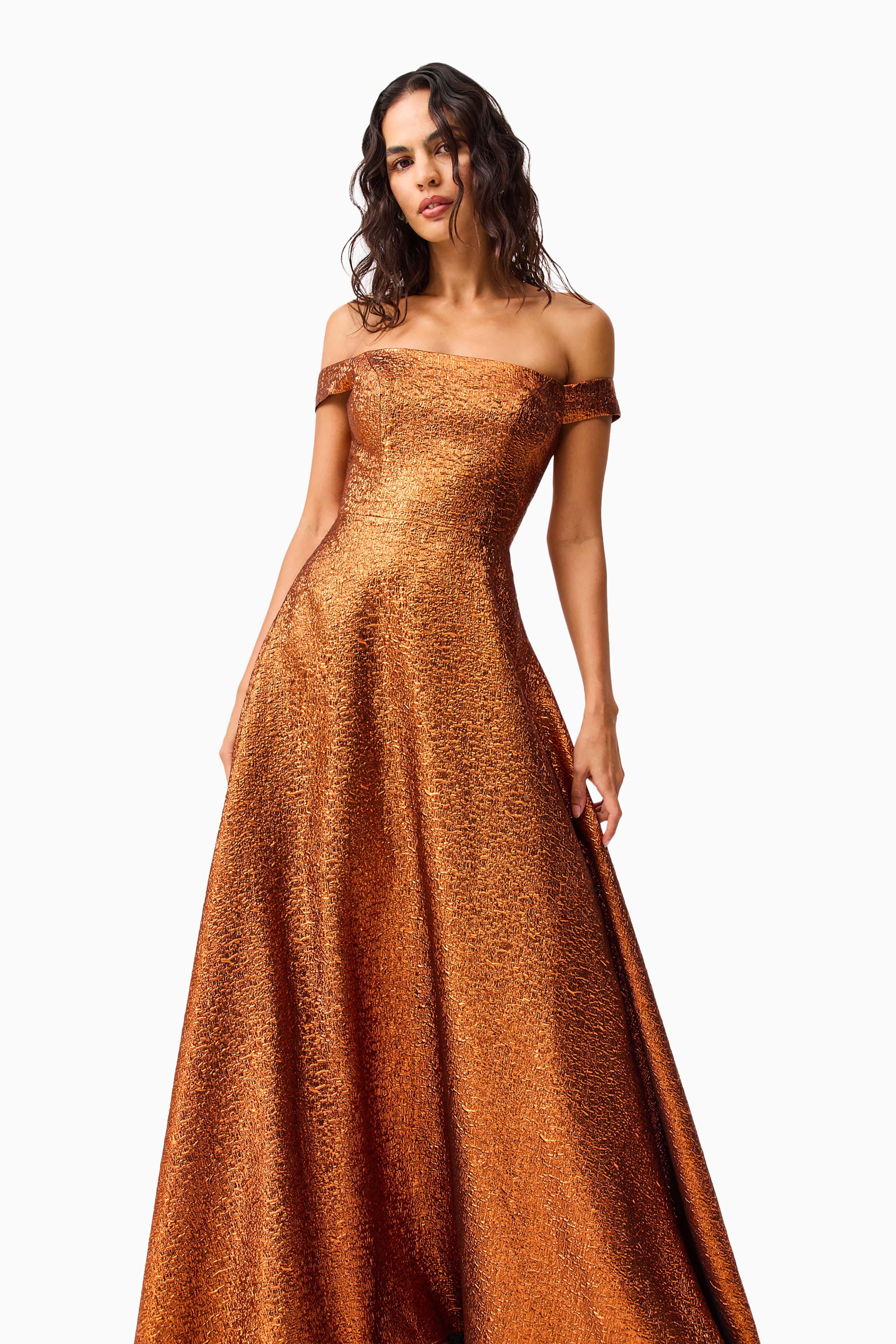 Sapphira Off The Shoulder Gown in Orange