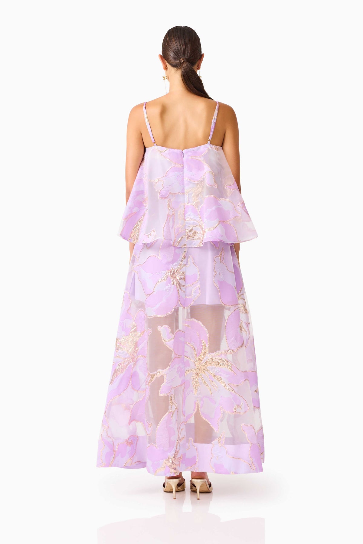 Elysia Tiered Gown in Purple Floral