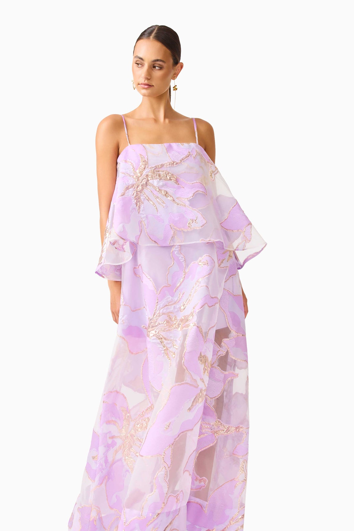 Elysia Tiered Gown in Purple Floral