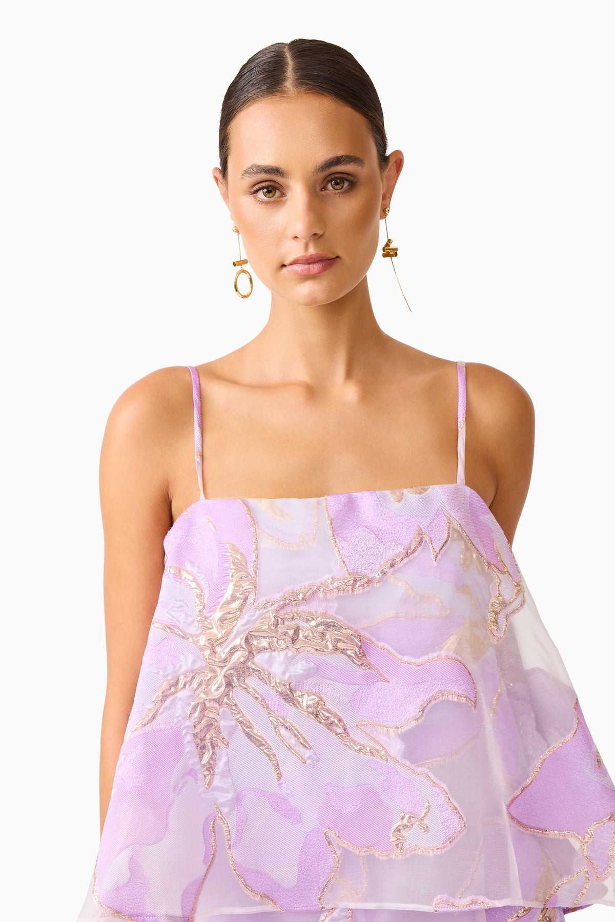 Elysia Tiered Gown in Purple Floral