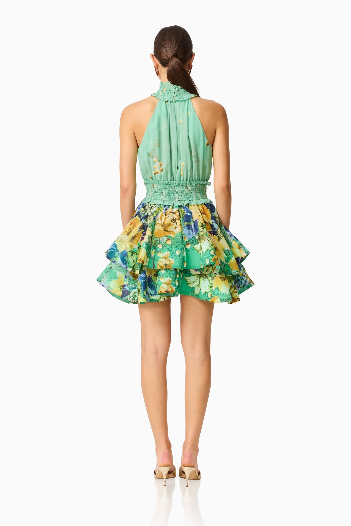 Estelle Halter Mini Dress in Green Floral