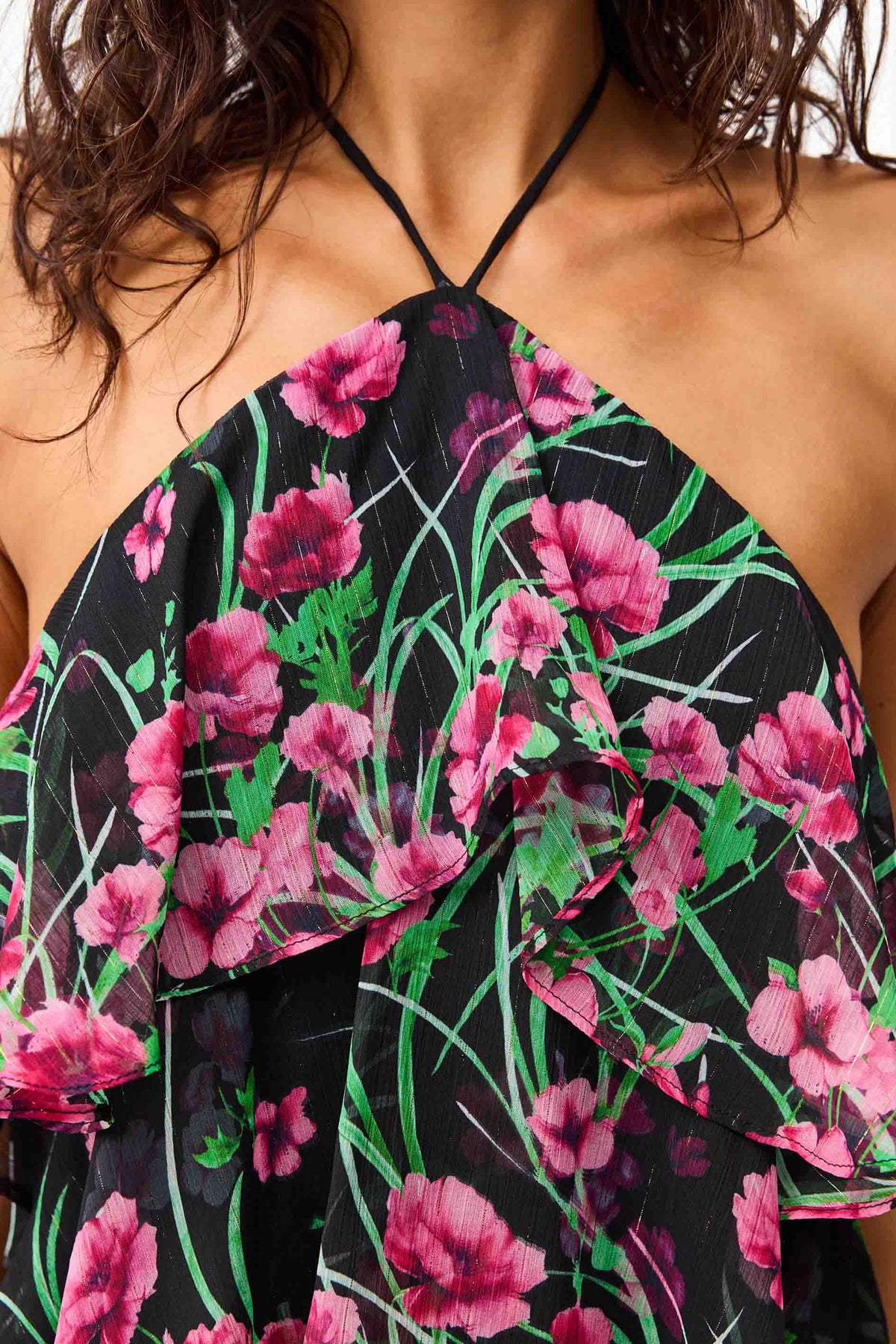 Estelle Halter Gown in Black & Pink Floral