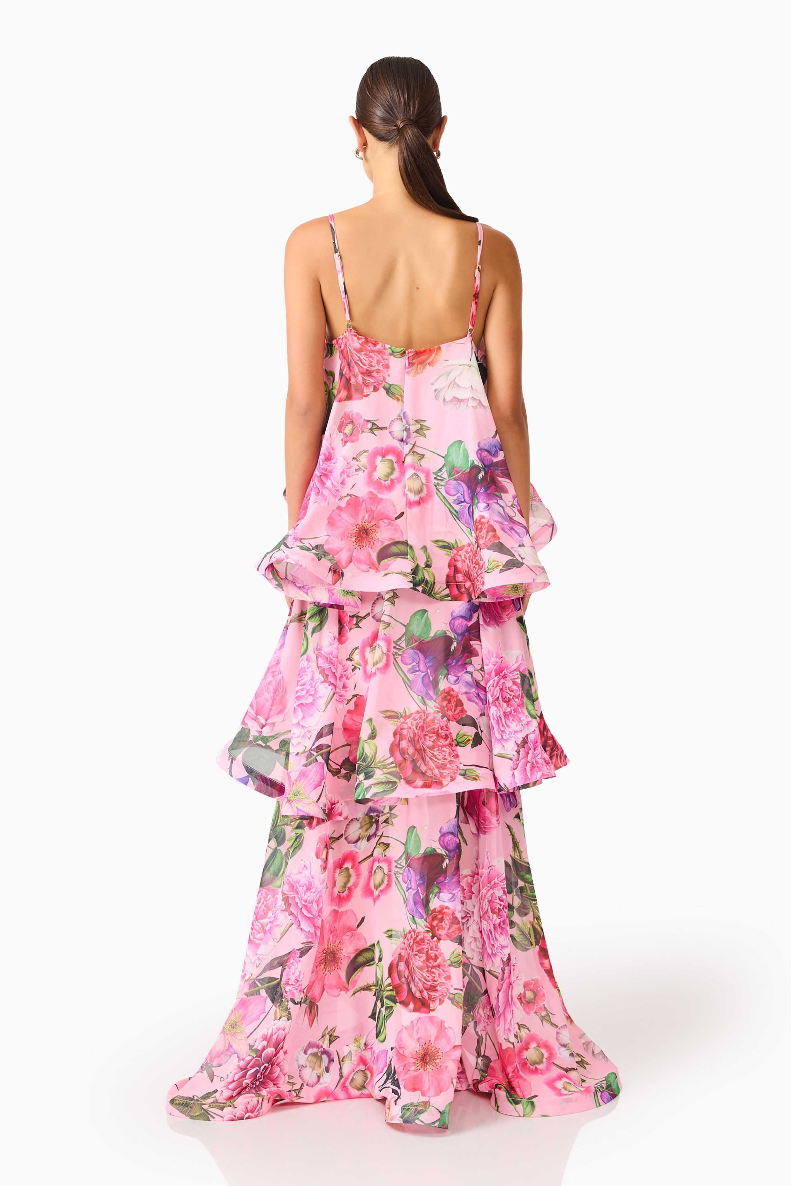 Armani Tiered Maxi Dress in Pink Floral