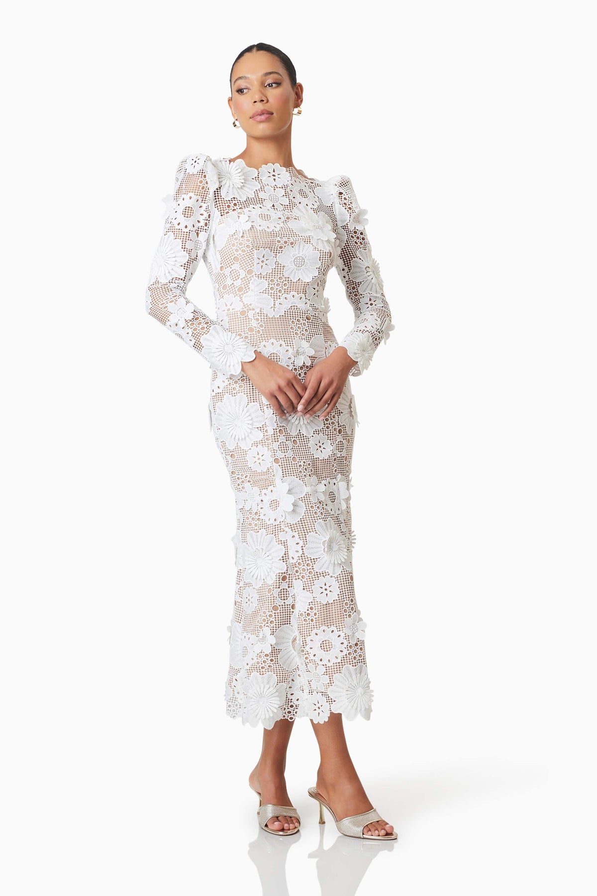 Autumn Long Sleeve Midi Dress In White