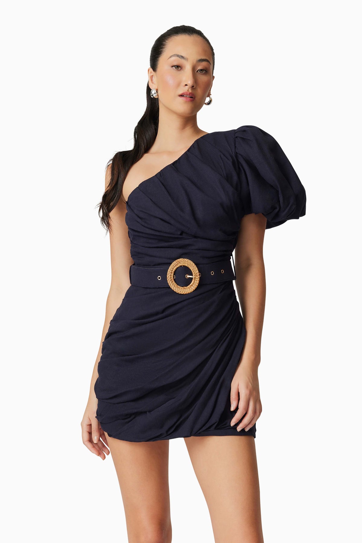 Kara Asymmetrical Mini Dress in Navy