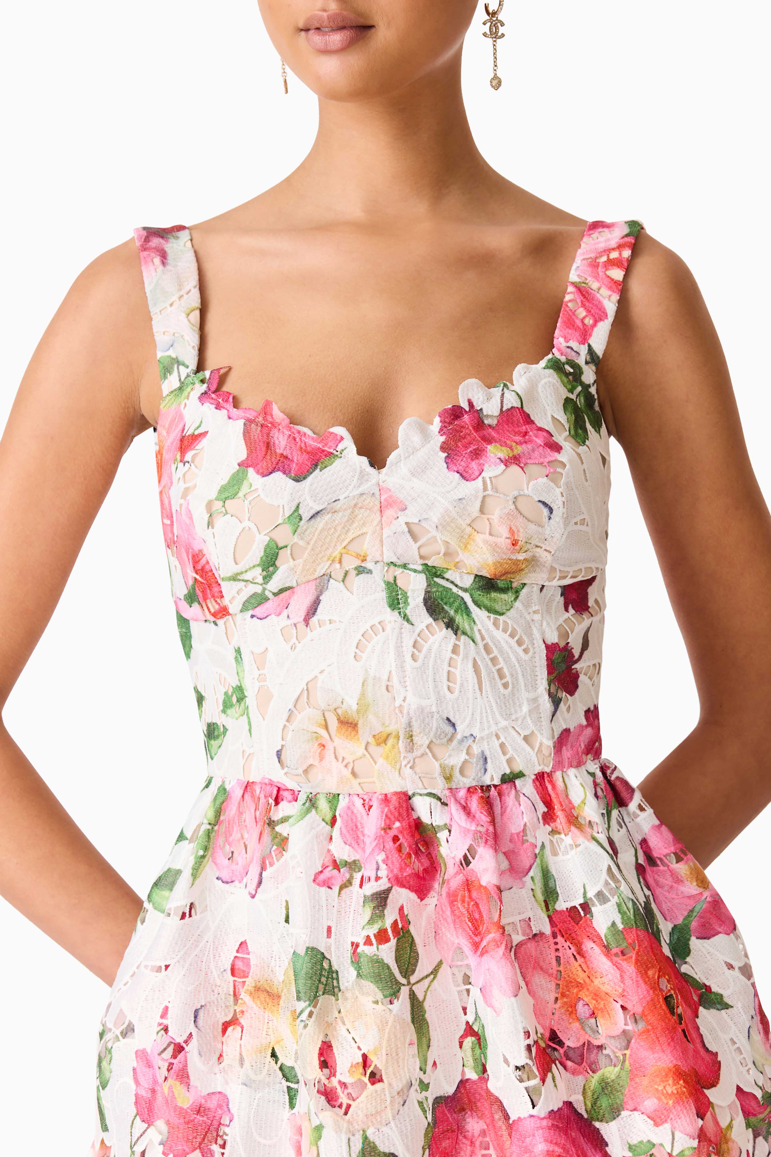 Roselle Tiered Midi Dress Pink Floral