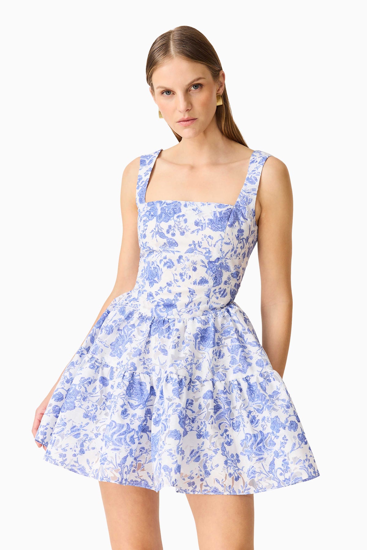 Elin A-Line Mini Dress in Blue Floral
