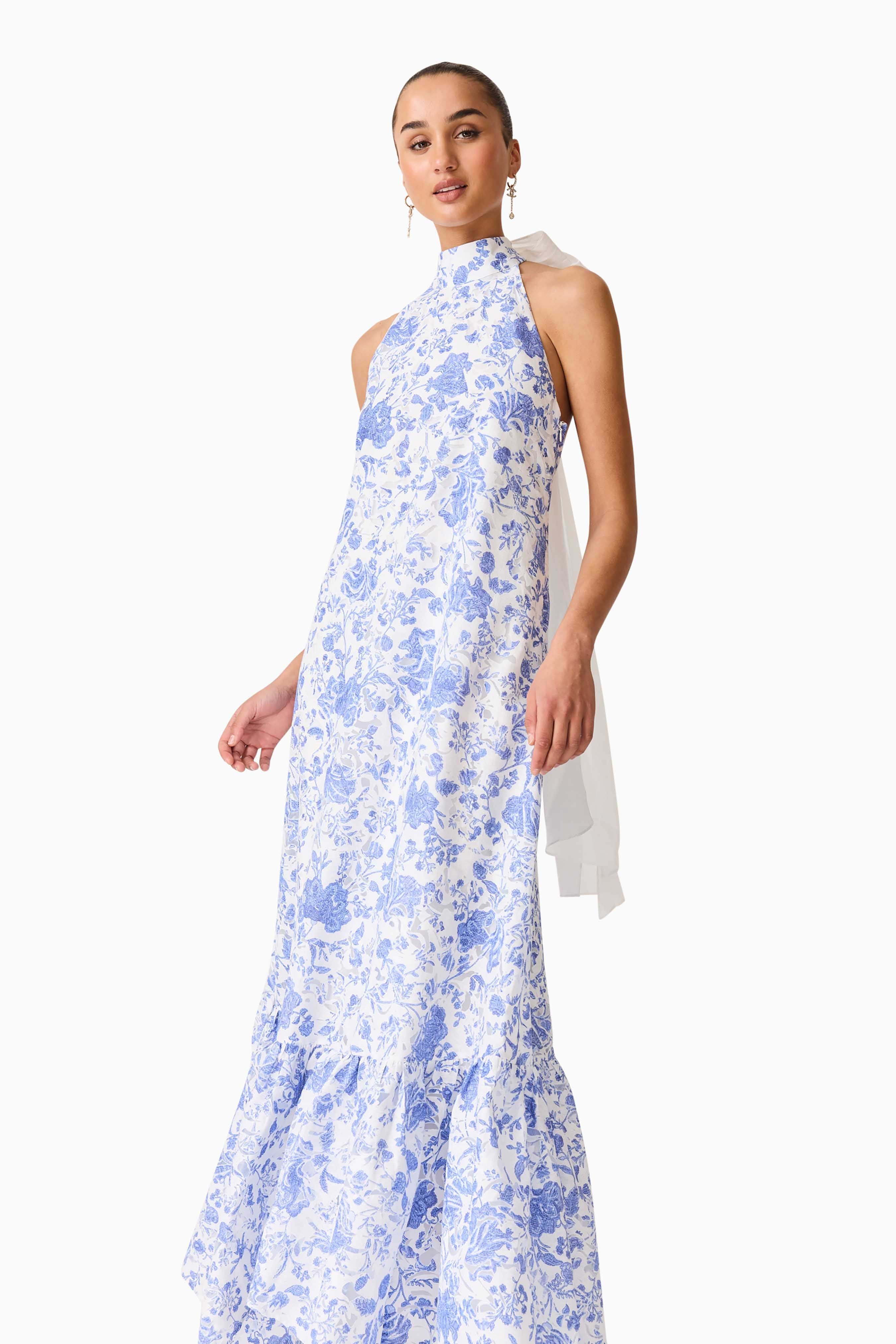 Elin Halter Gown in Blue Floral