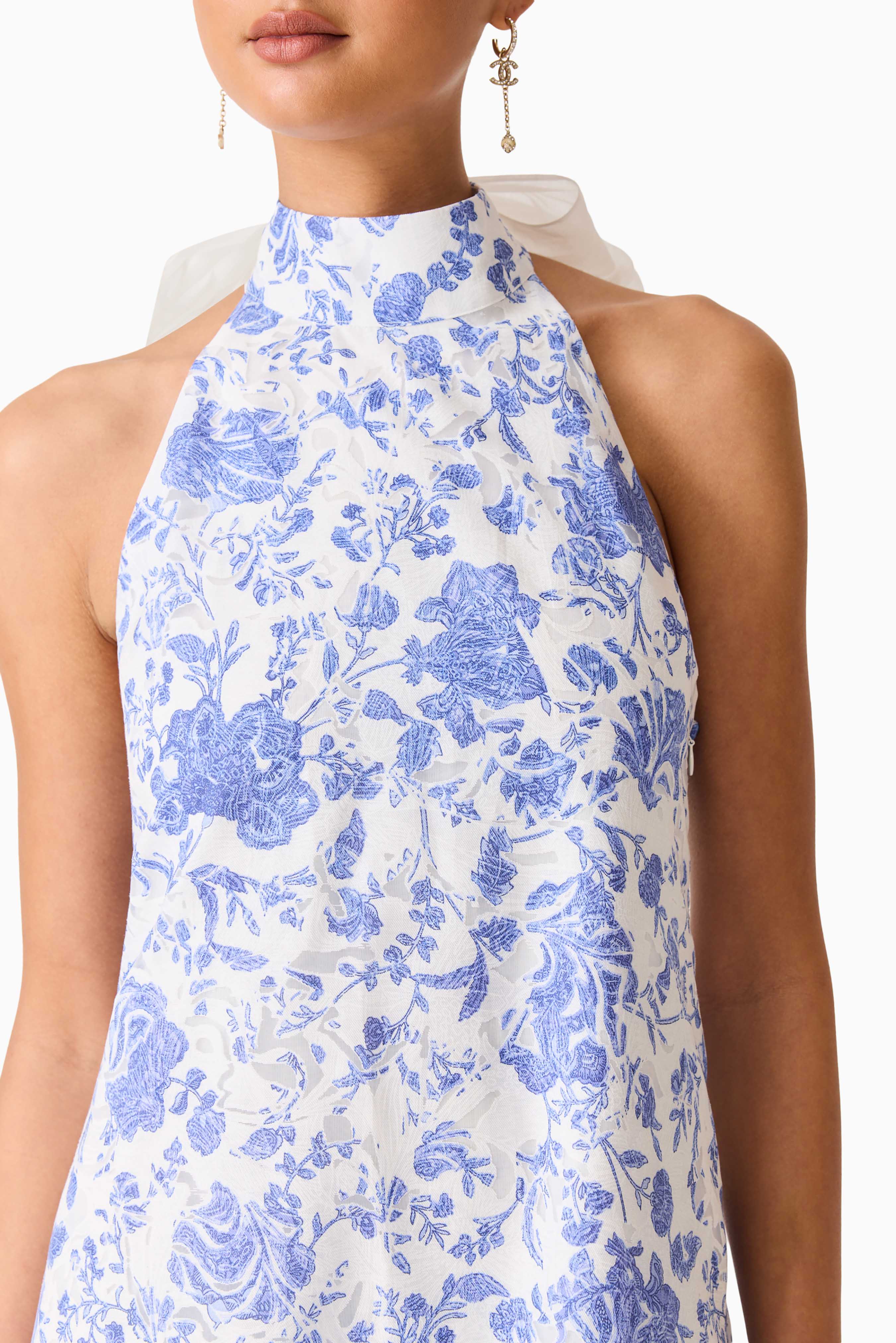 Elin Halter Gown in Blue Floral