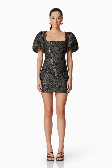 Deanna Puff Sleeve Mini Dress in Black