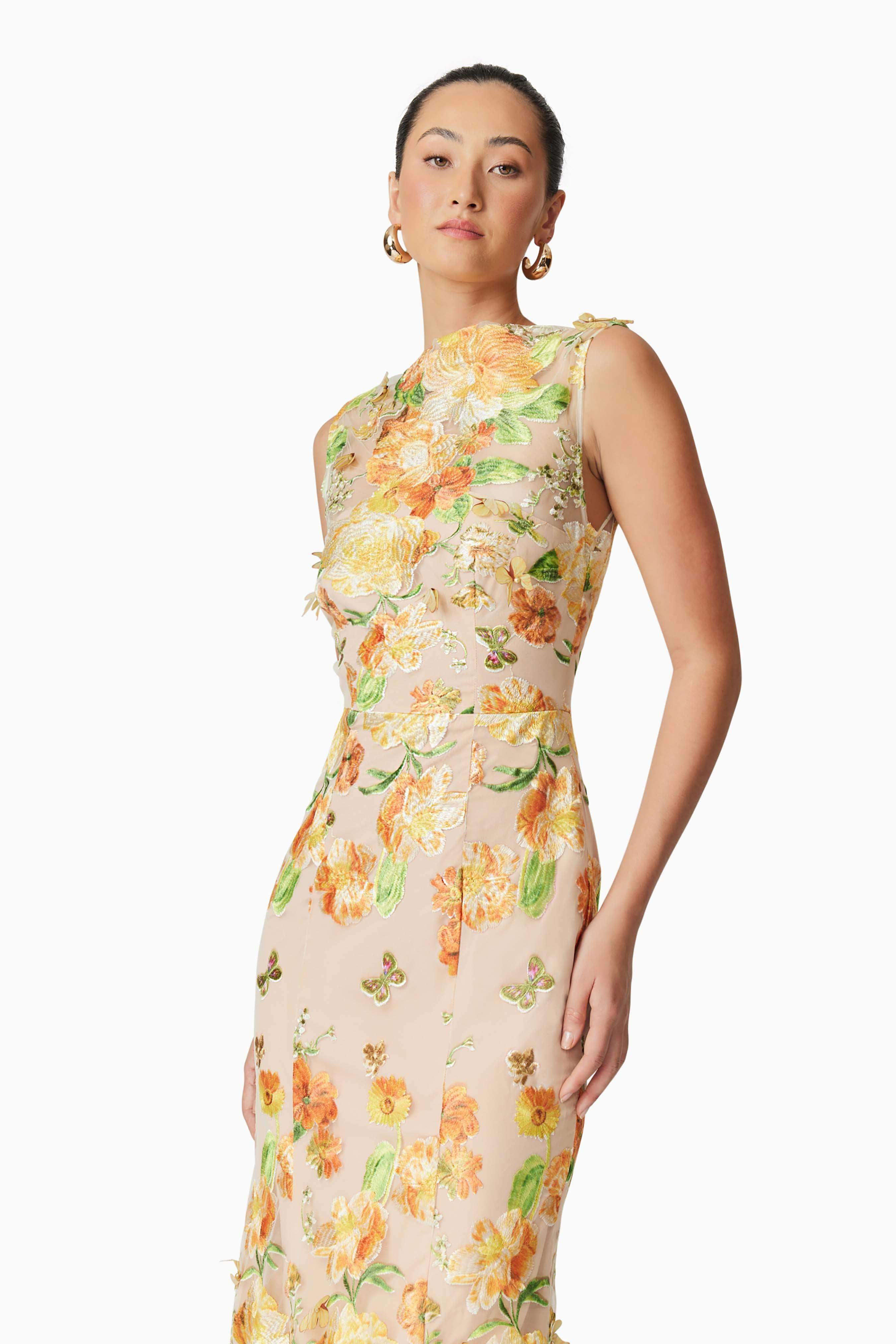 Aella Butterfly Midi Dress in Yellow