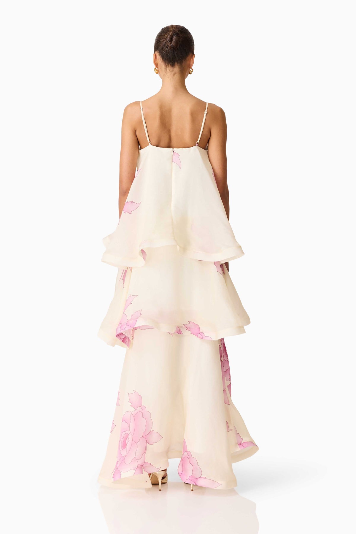 Rova Tiered Gown in Cream & Pink Floral