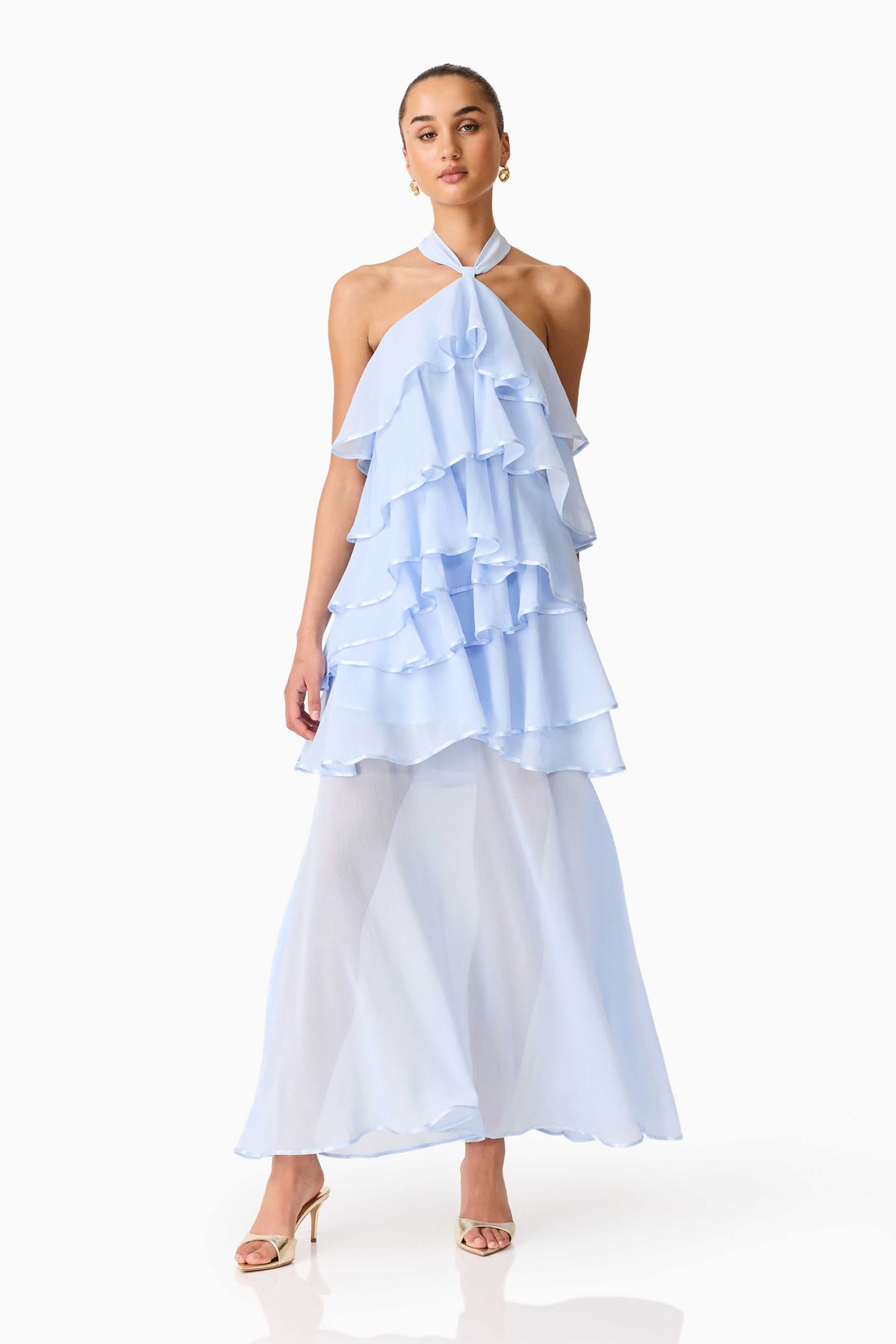 Eliane Halter Neck Maxi Dress in Blue