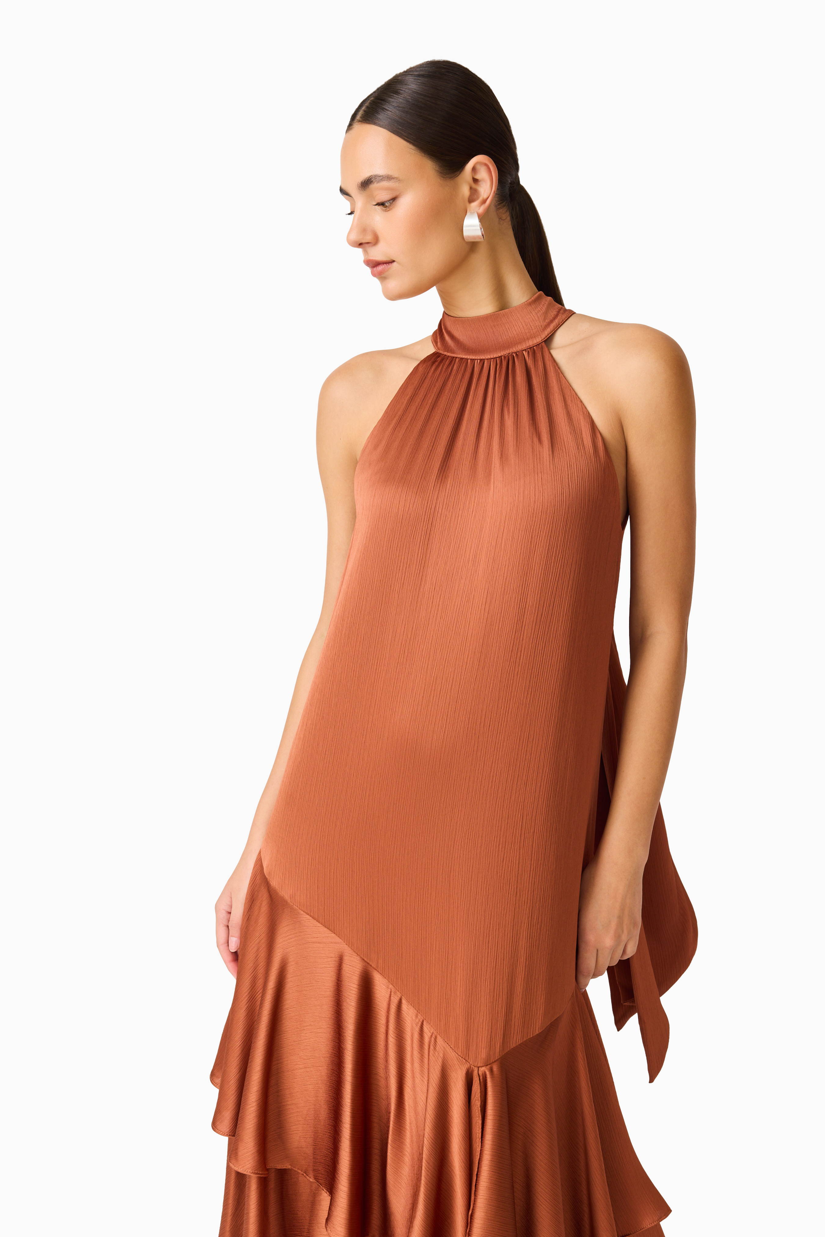 Varella Halter Gown in Chestnut Brown