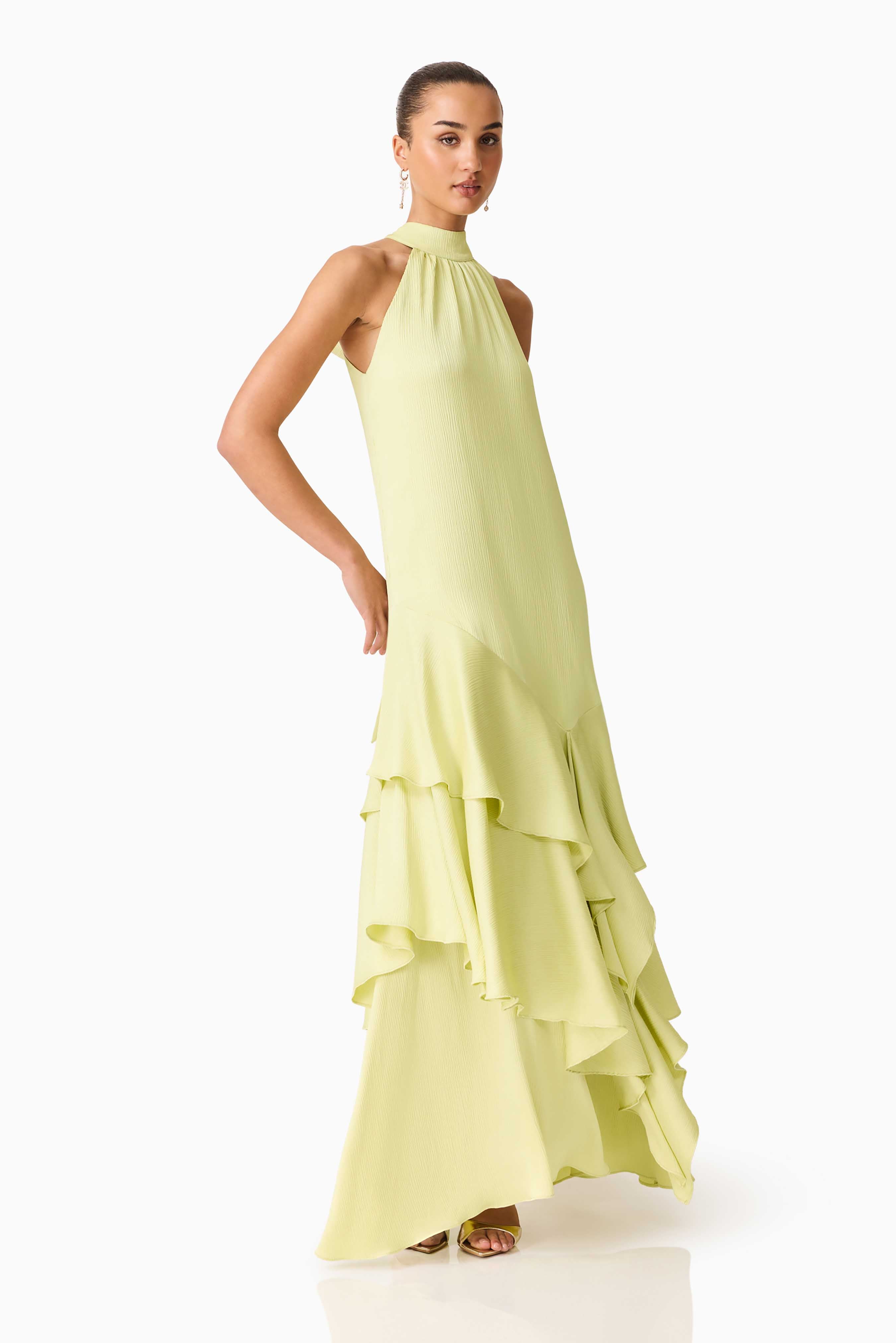 Varella Halter Gown in Pistachio Green