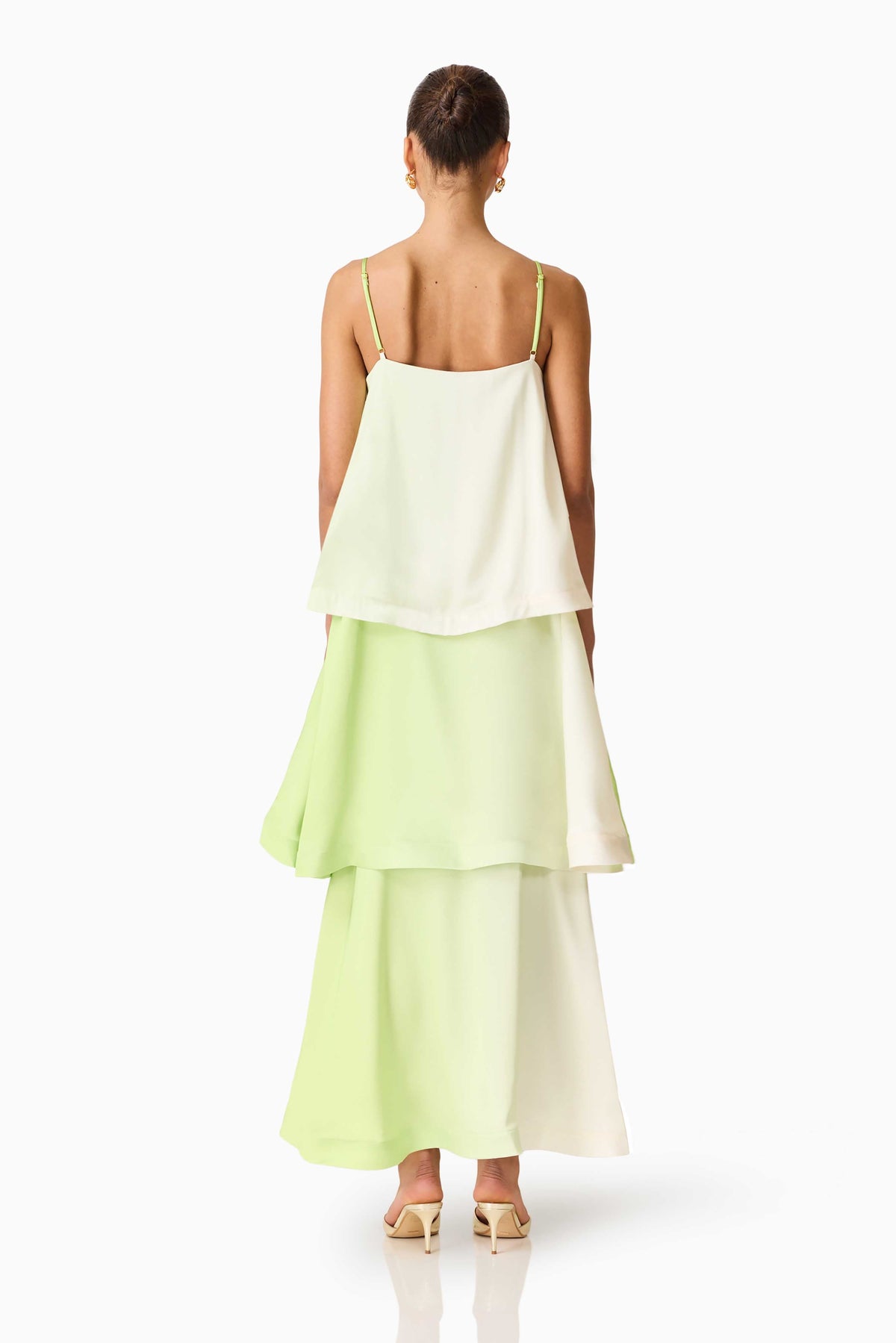 Elisia Tiered Gown in Green & Pink Floral