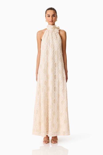 Vessia Halter Neck Maxi Dress in Cream