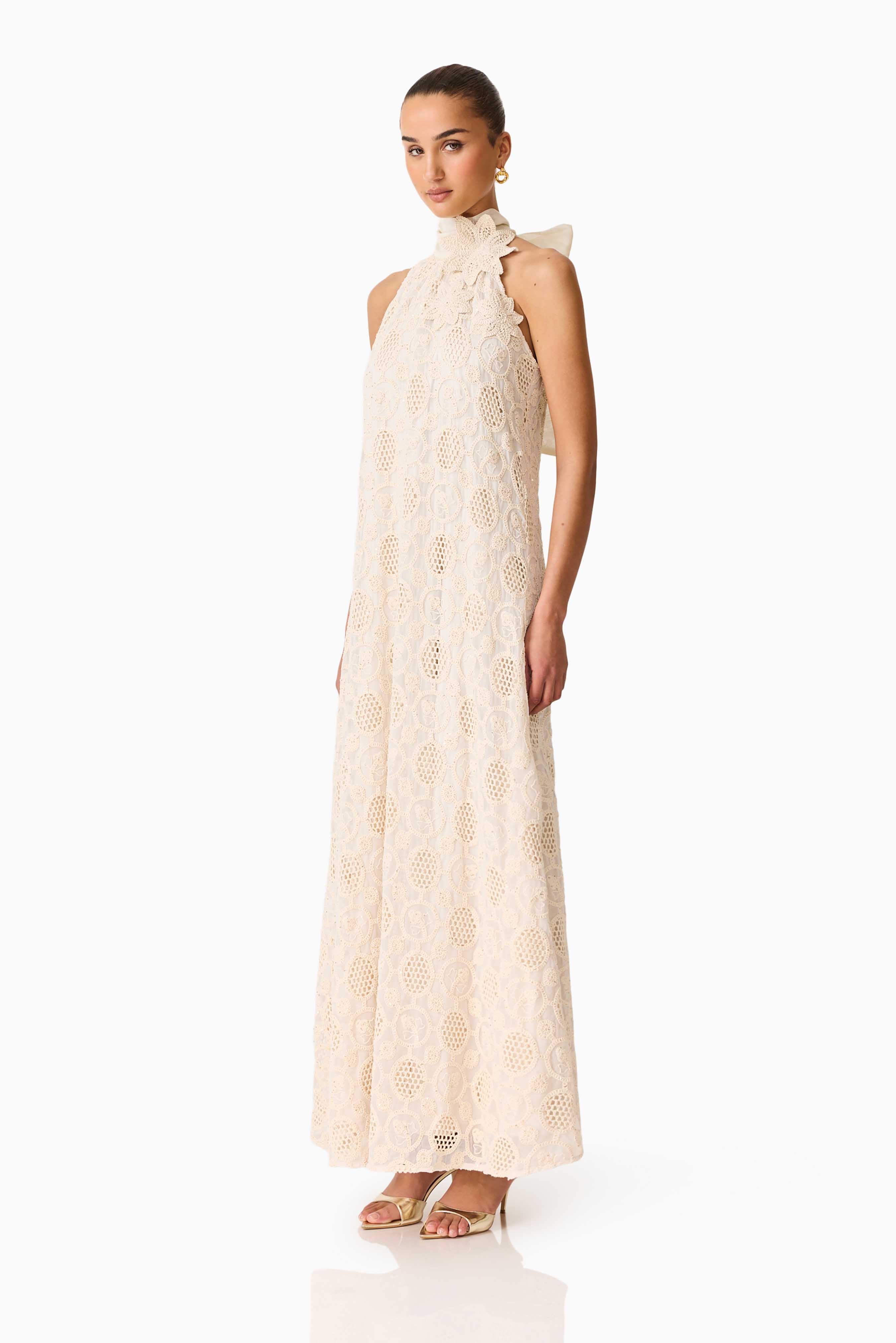 Vessia Halter Neck Maxi Dress in Cream