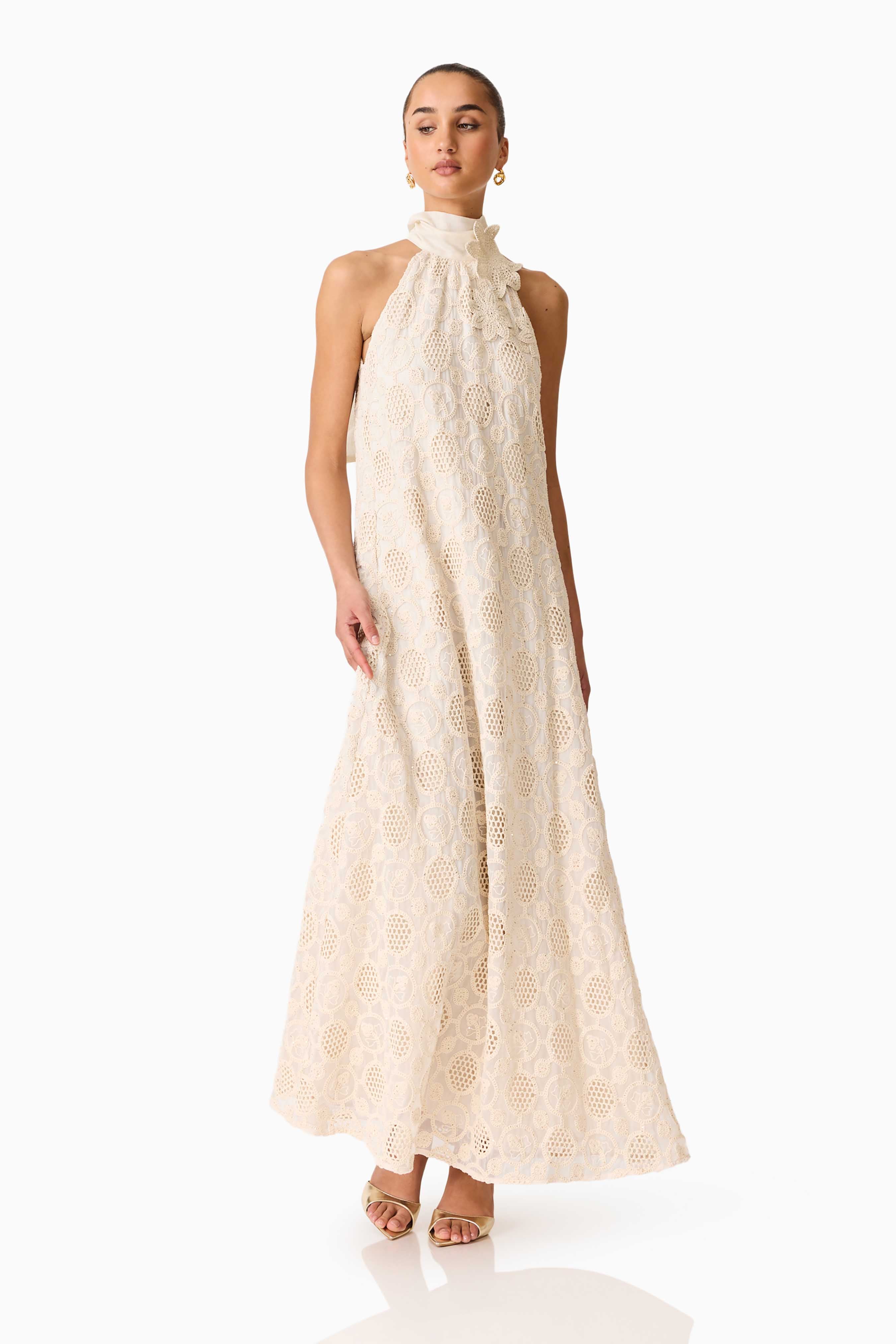 Vessia Halter Neck Maxi Dress in Cream