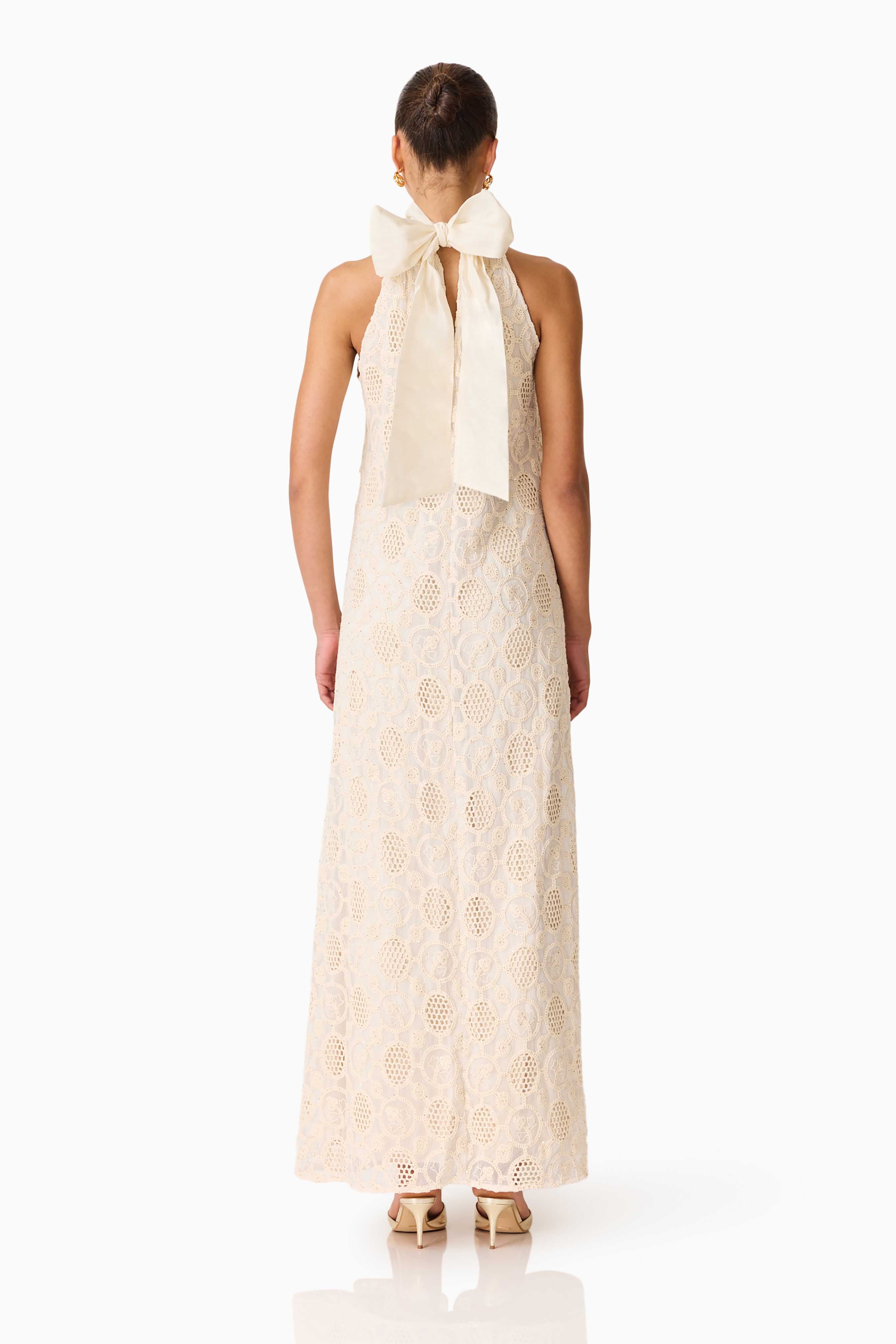 Vessia Halter Neck Maxi Dress in Cream