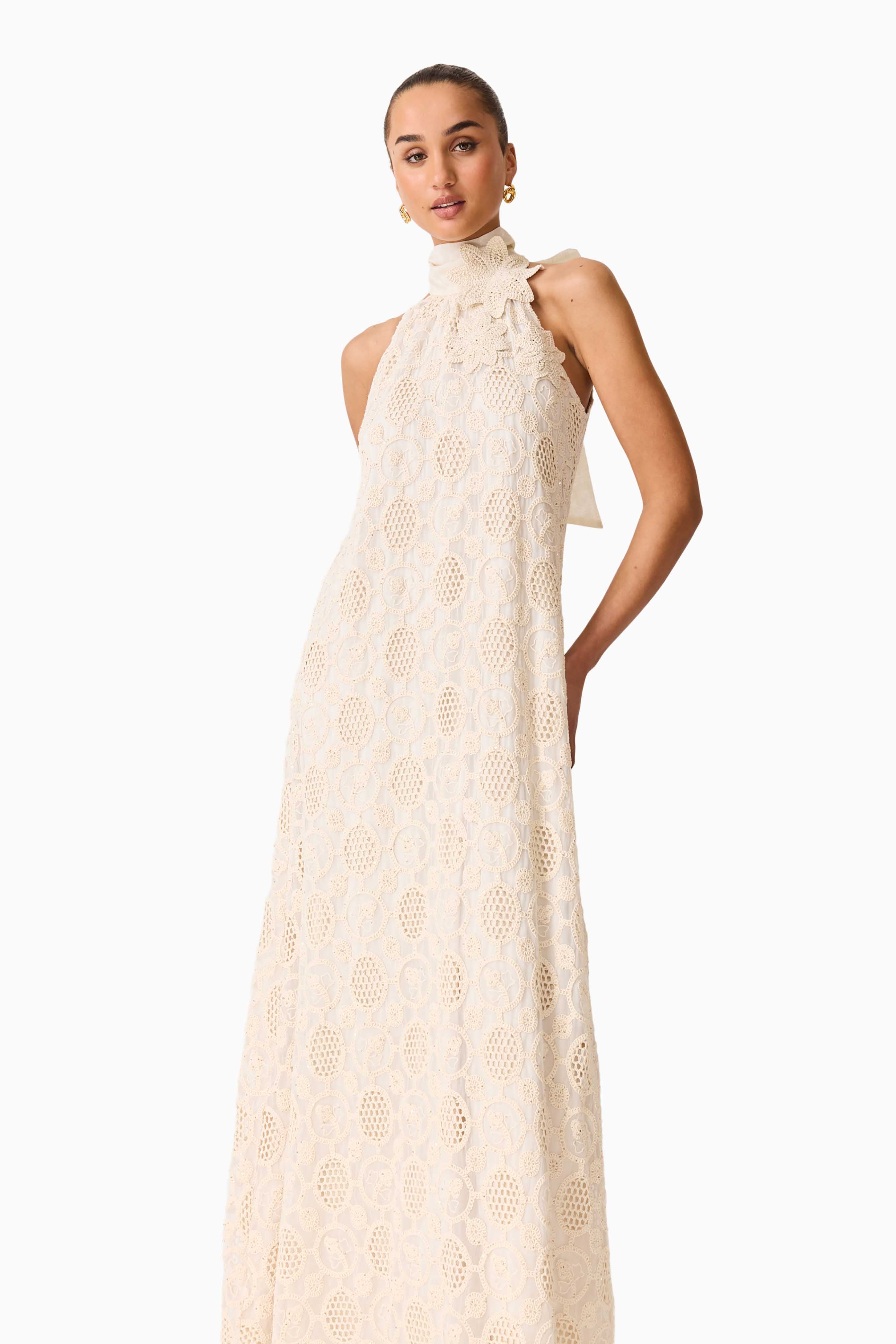 Vessia Halter Neck Maxi Dress in Cream