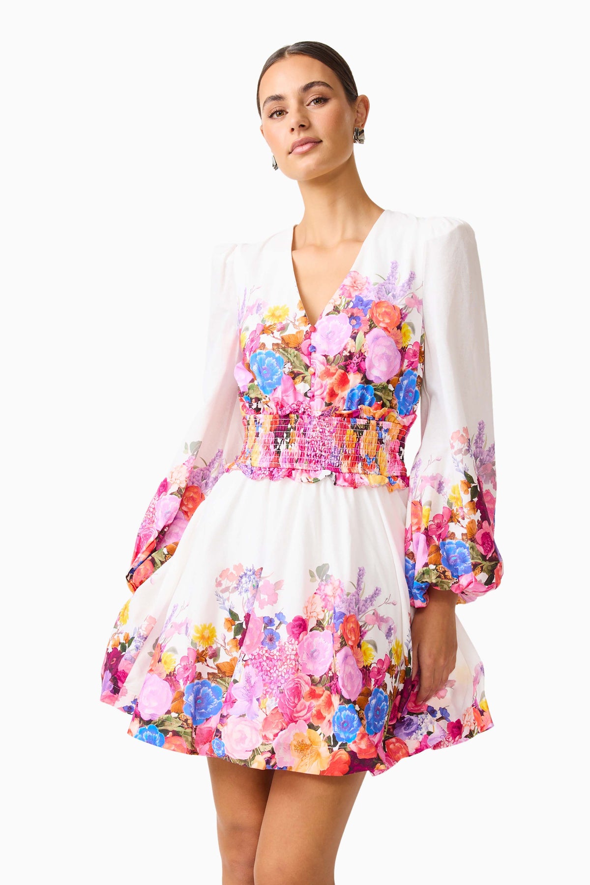 Alice Long Sleeve Mini Dress in Ombre Floral