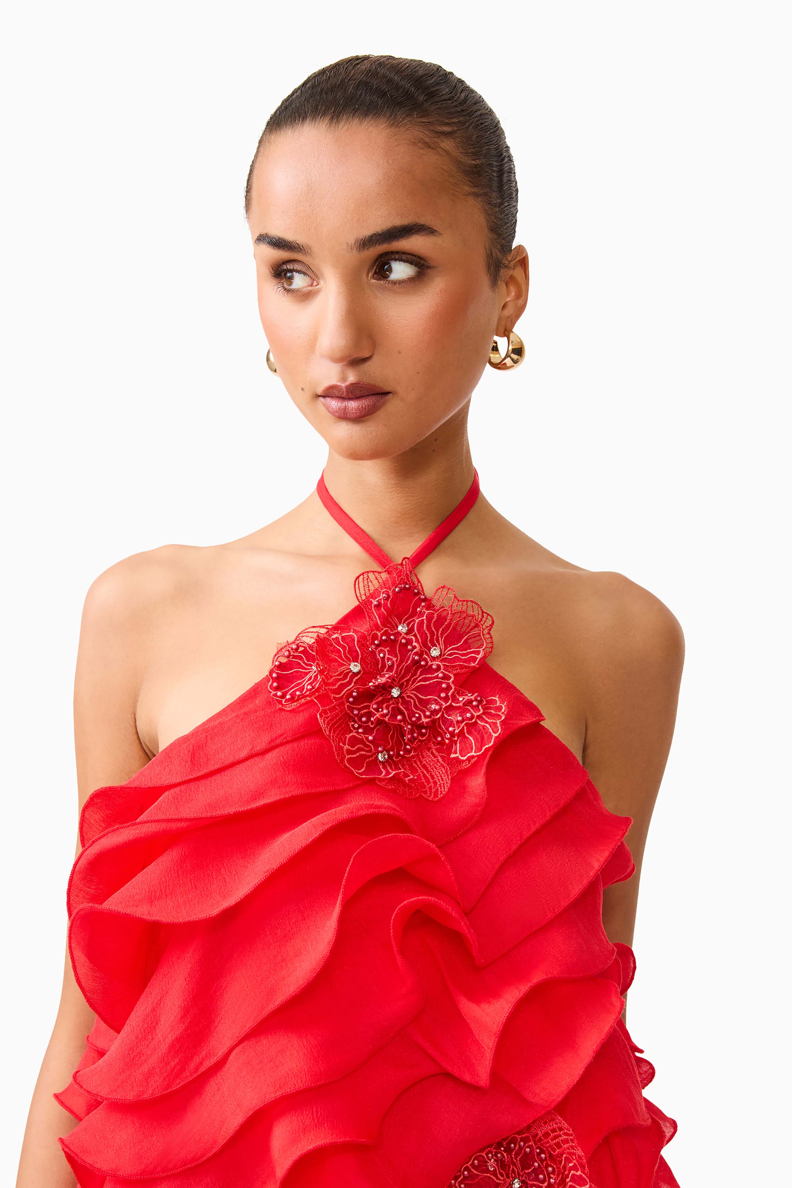 Yvette Halter Mini Dress in Vermilion Red