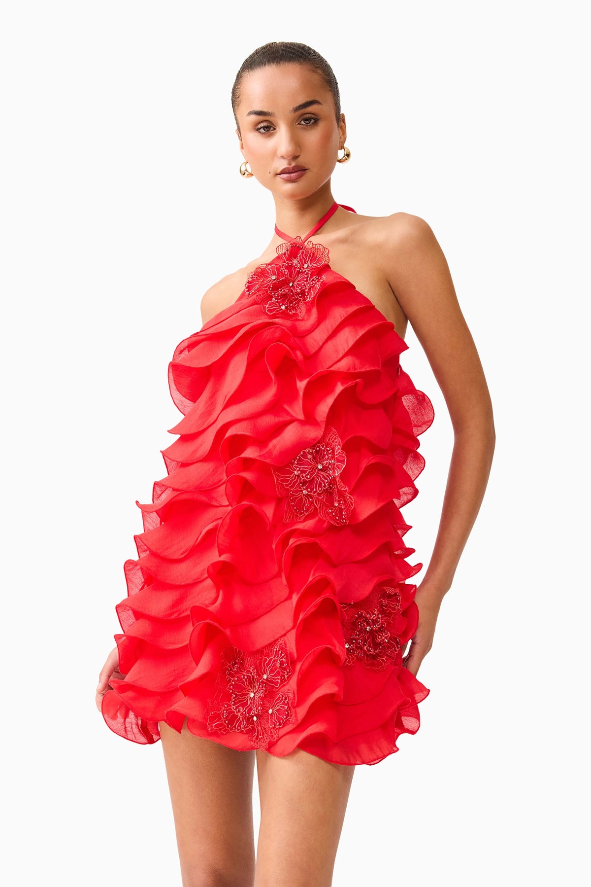 Yvette Halter Mini Dress in Vermilion Red