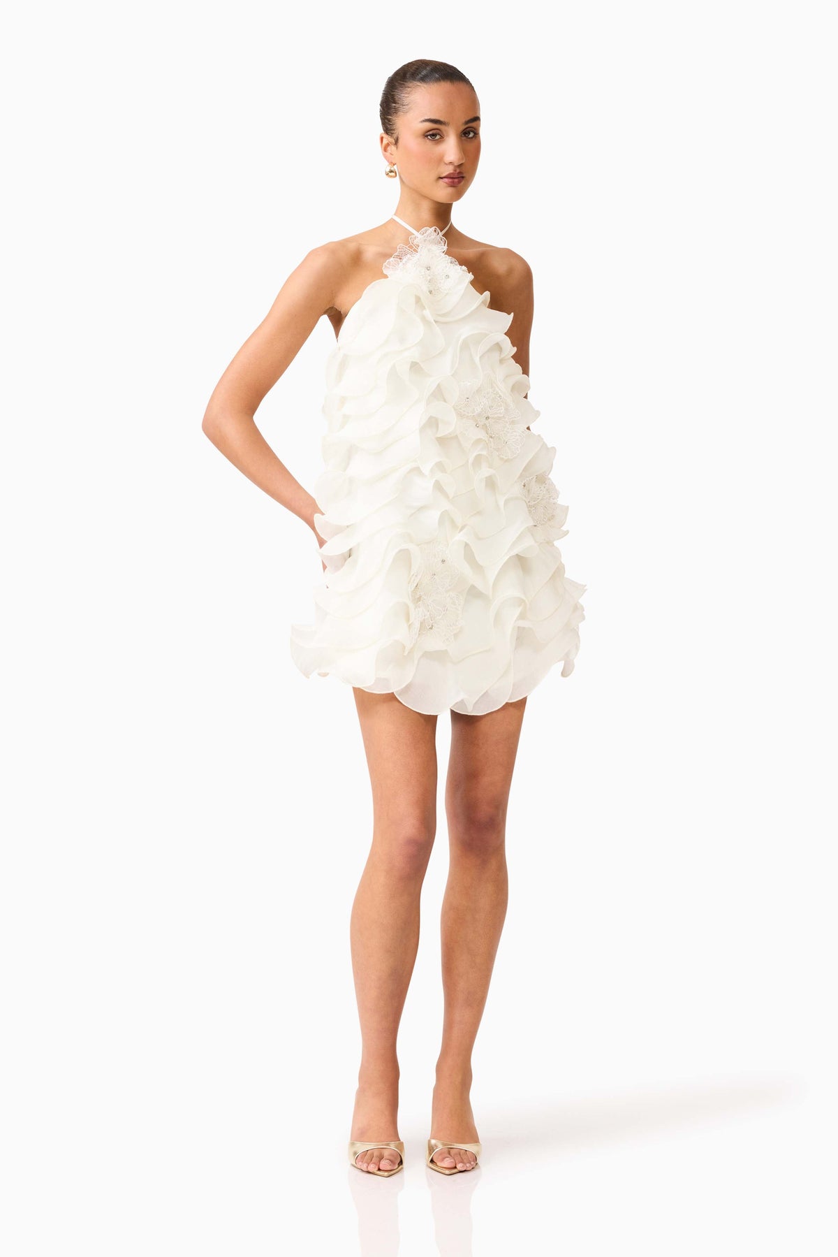 Yvette Halter Mini Dress in White