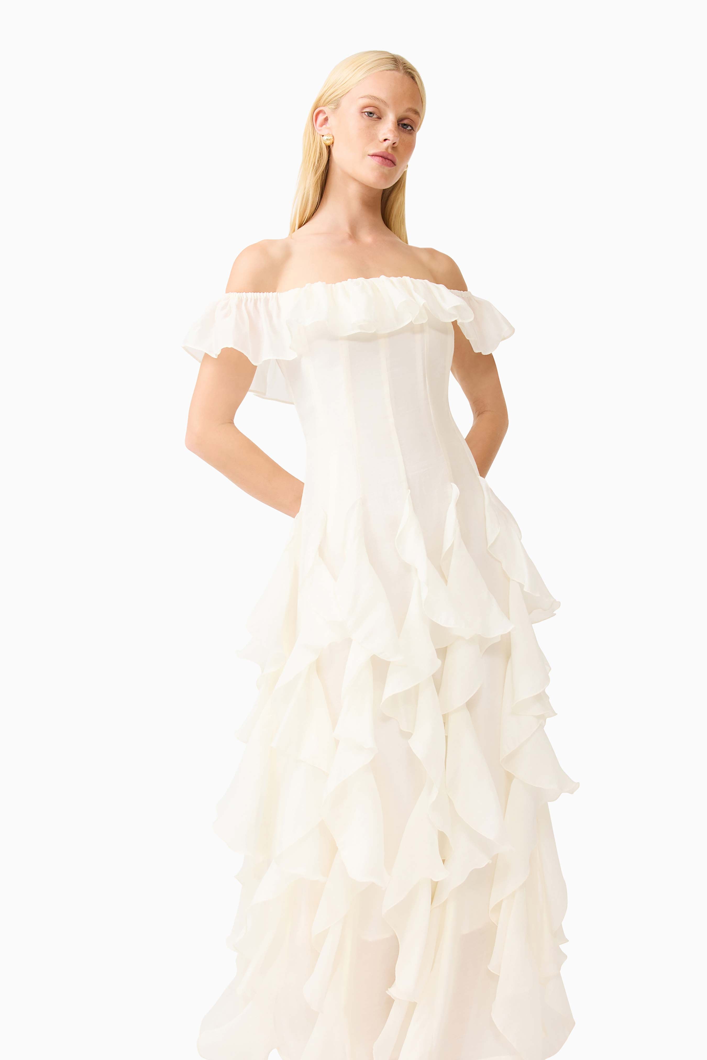 Yvette Off Shoulder Gown in White
