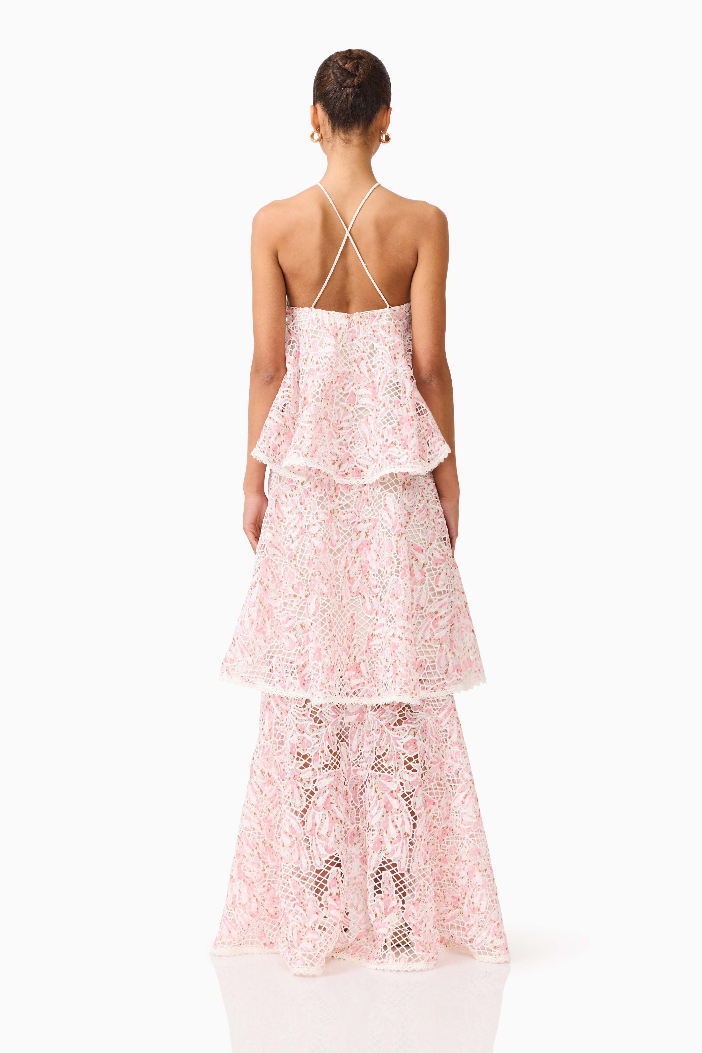 Valencia Tiered Gown in Pink & Cream Floral