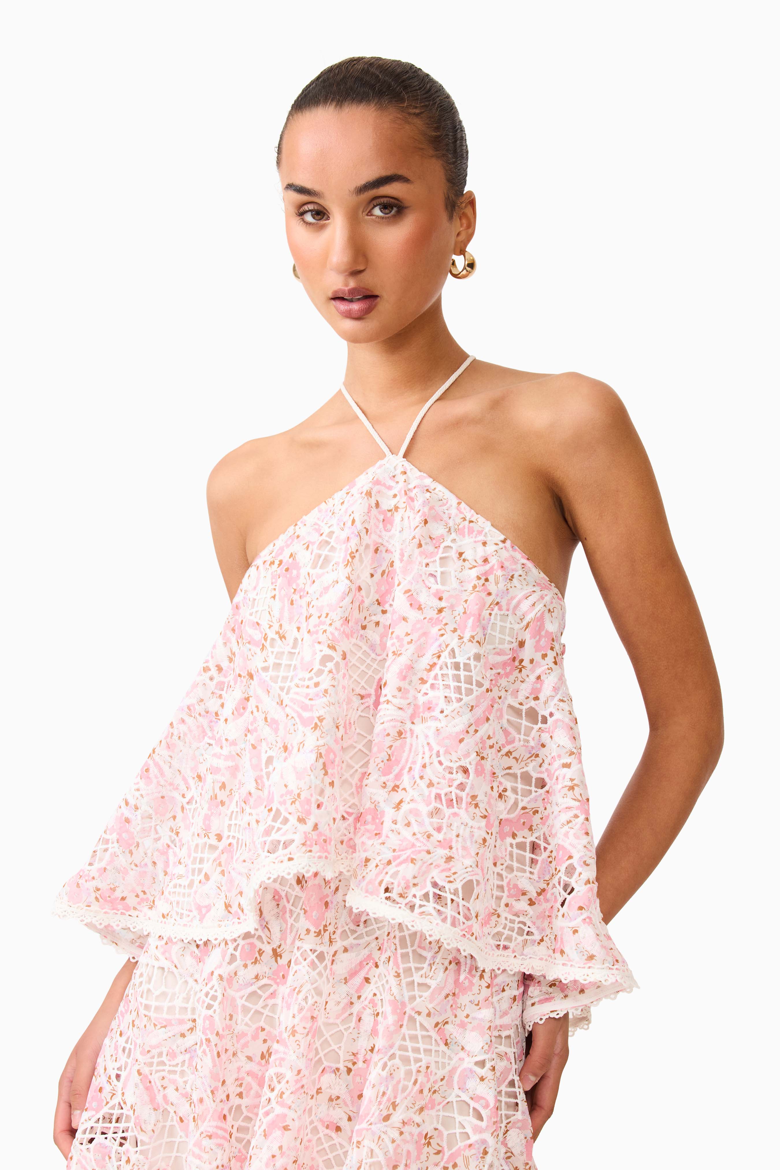 Valencia Tiered Gown in Pink & Cream Floral
