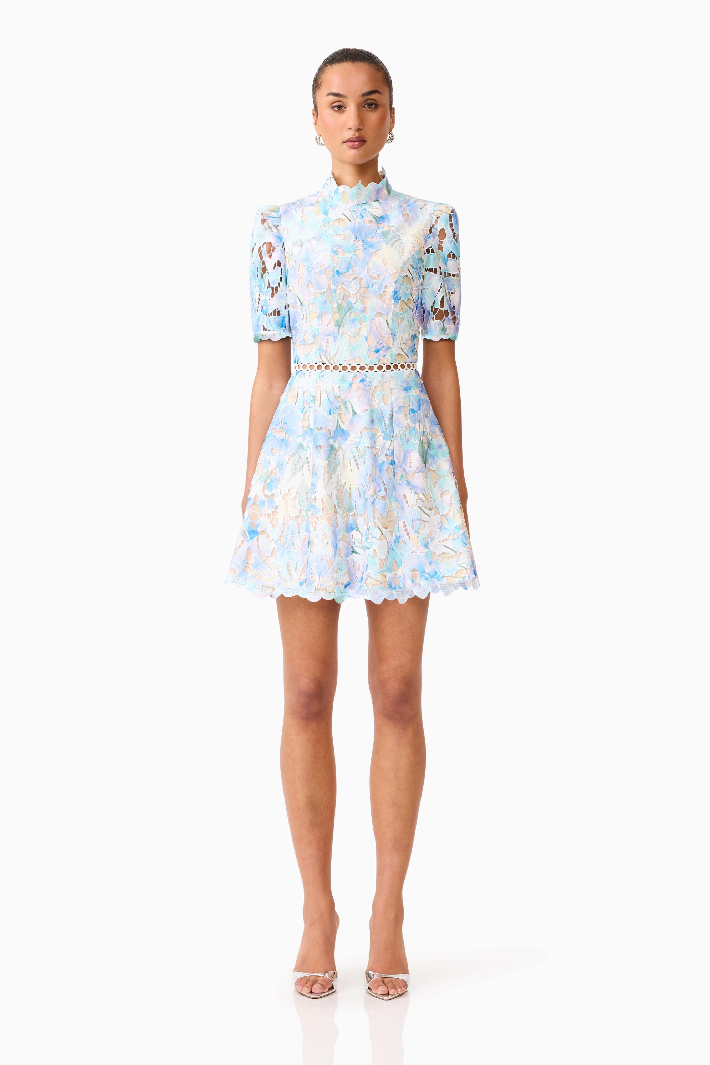 Kalissa A-Line Mini Dress in Blue Floral