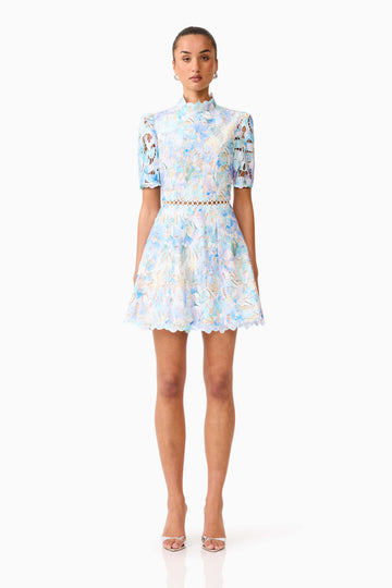 Kalissa A-Line Mini Dress in Blue Floral