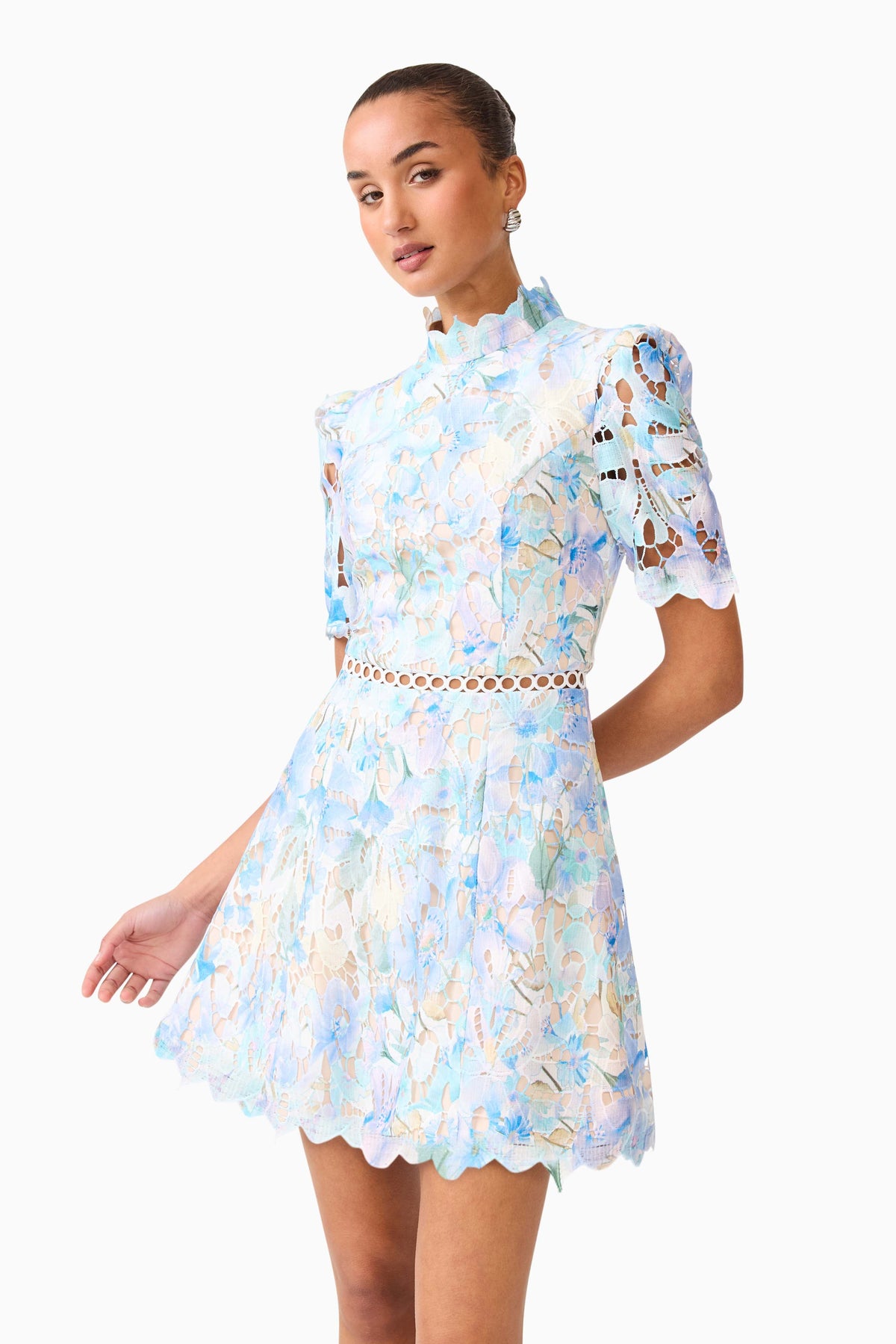 Kalissa A-Line Mini Dress in Blue Floral