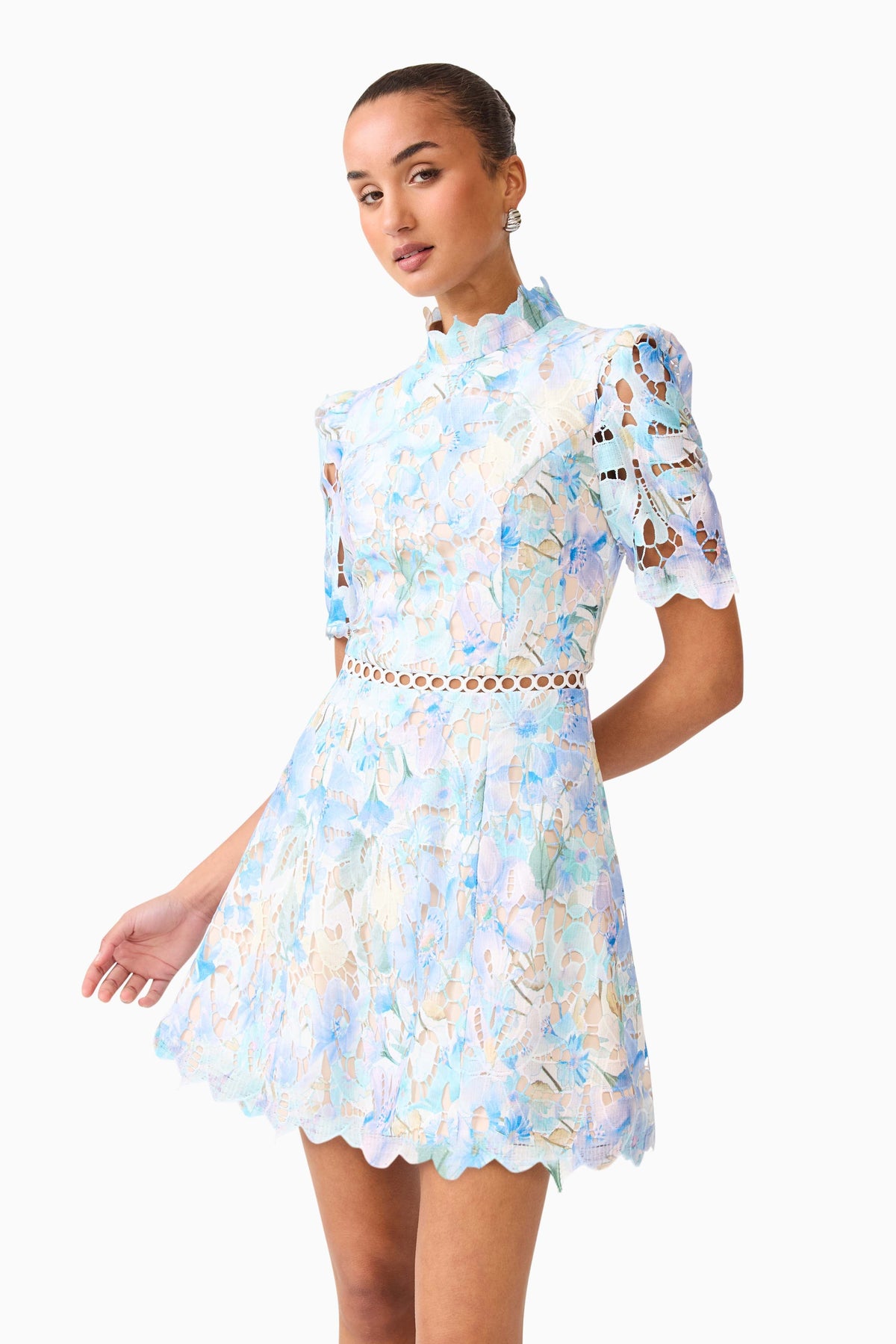 Kalissa A-Line Mini Dress in Blue Floral