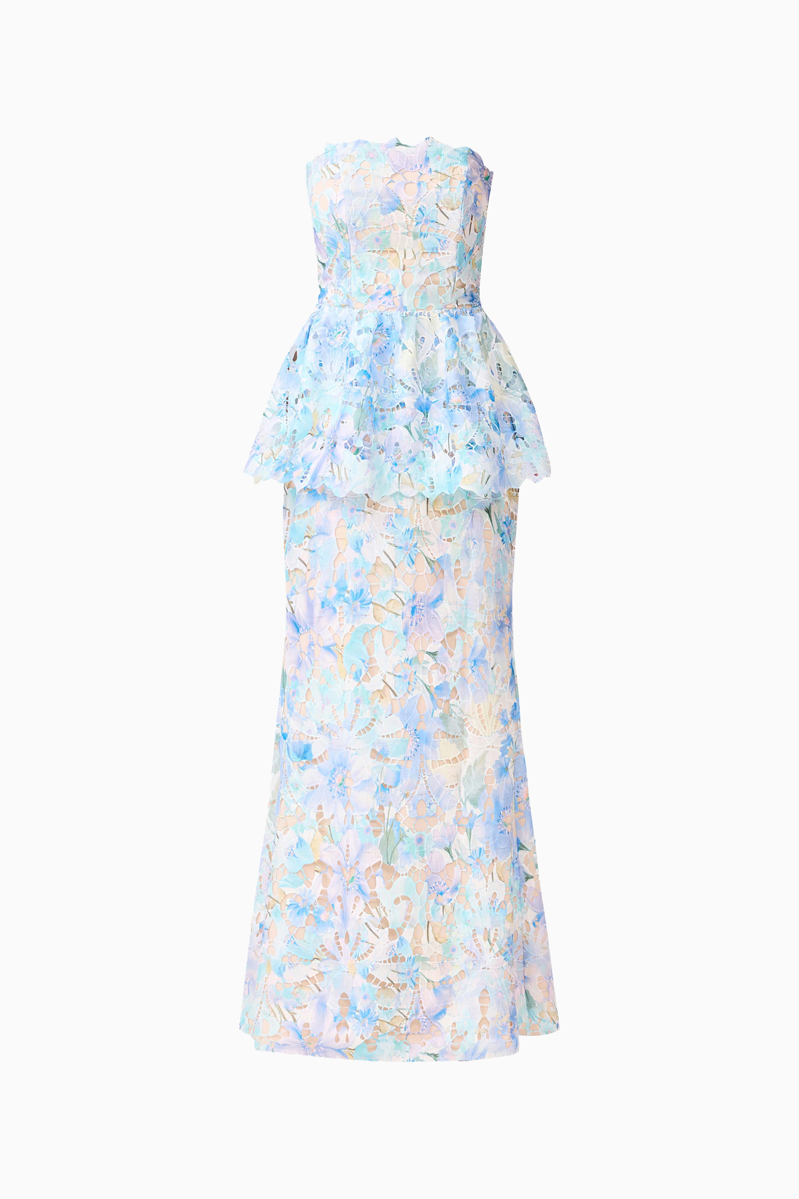 Kalissa Strapless Gown in Blue Floral