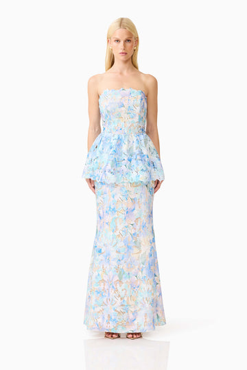 Kalissa Strapless Gown in Blue Floral