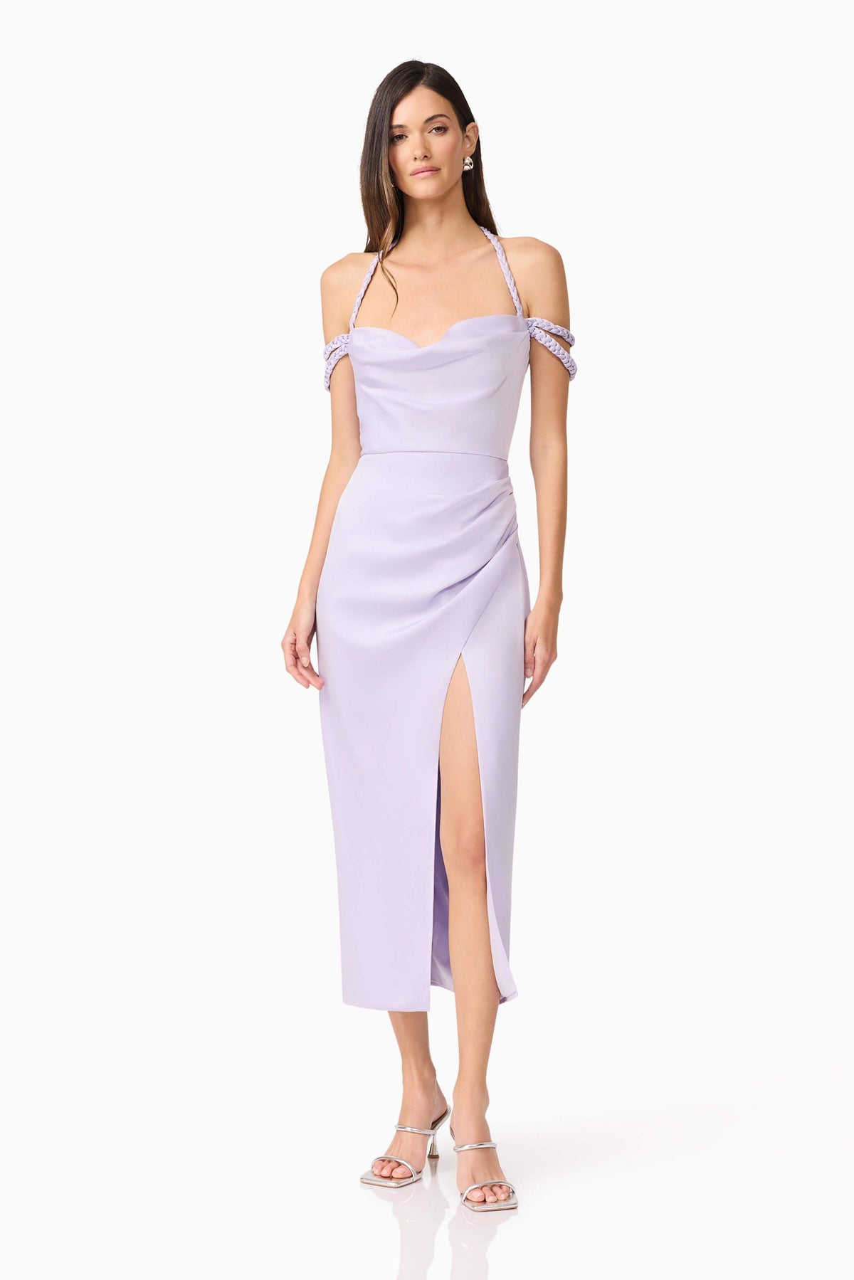 Anika Cowl Neck Midi Dress in Purple