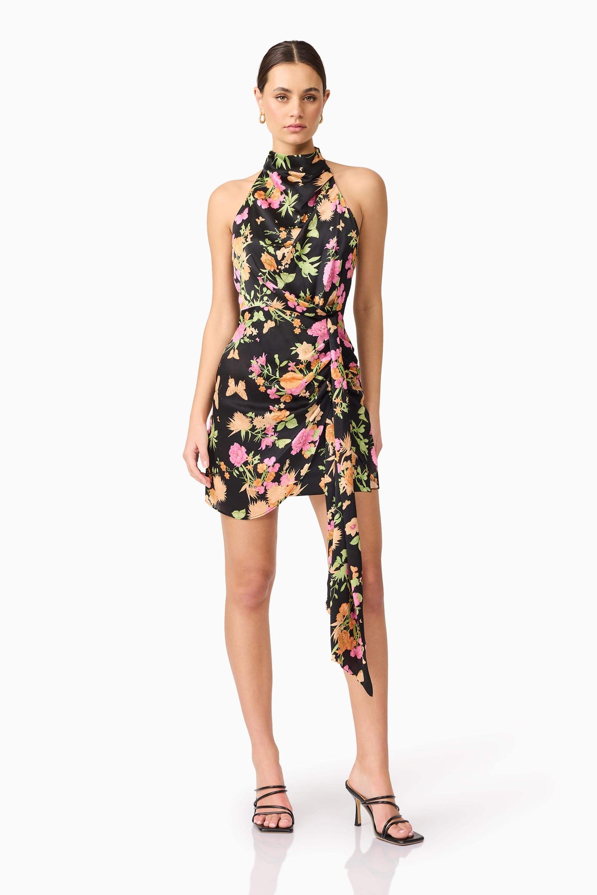 Tess Floral Halter Dress in Black
