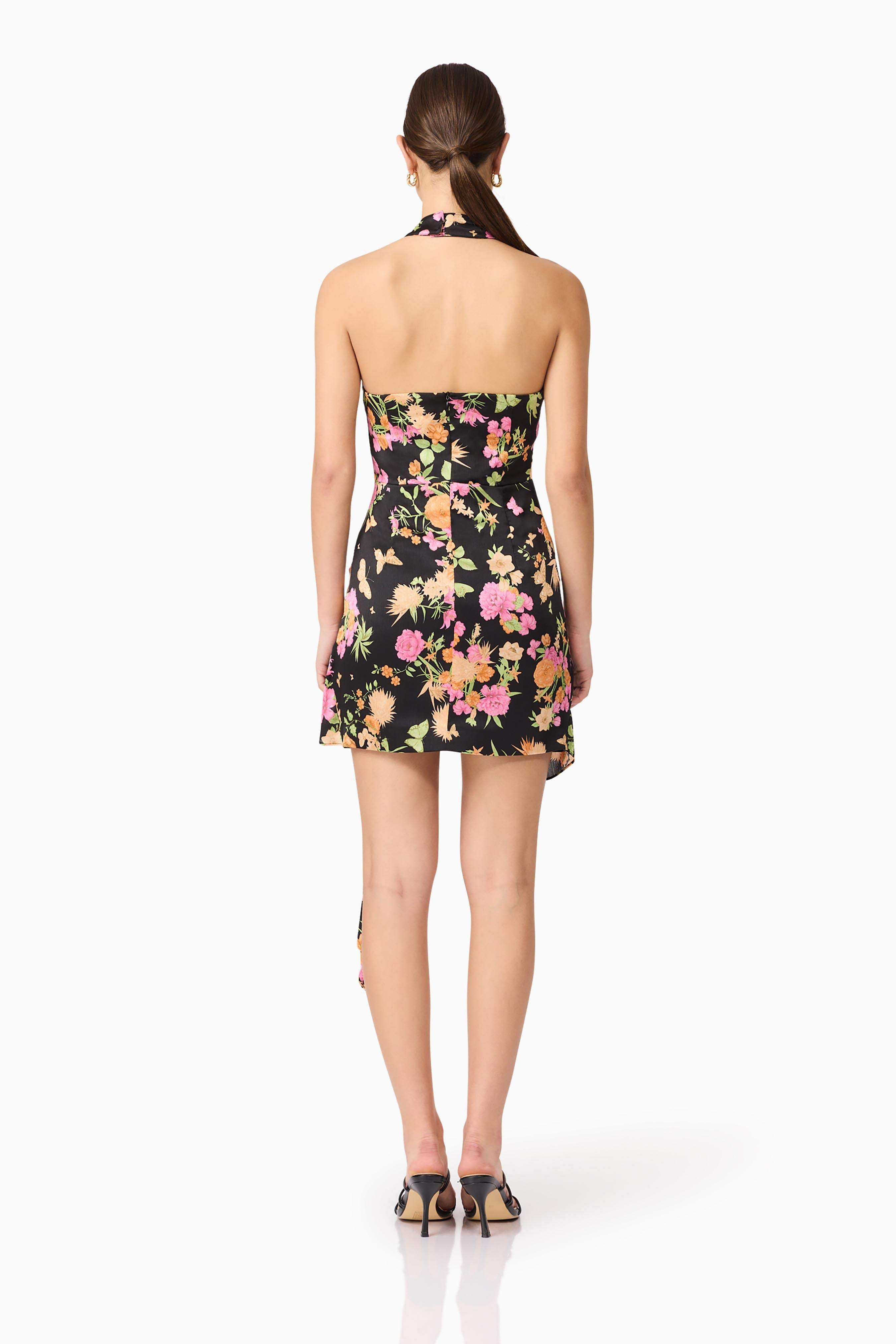 Tess Floral Halter Dress in Black