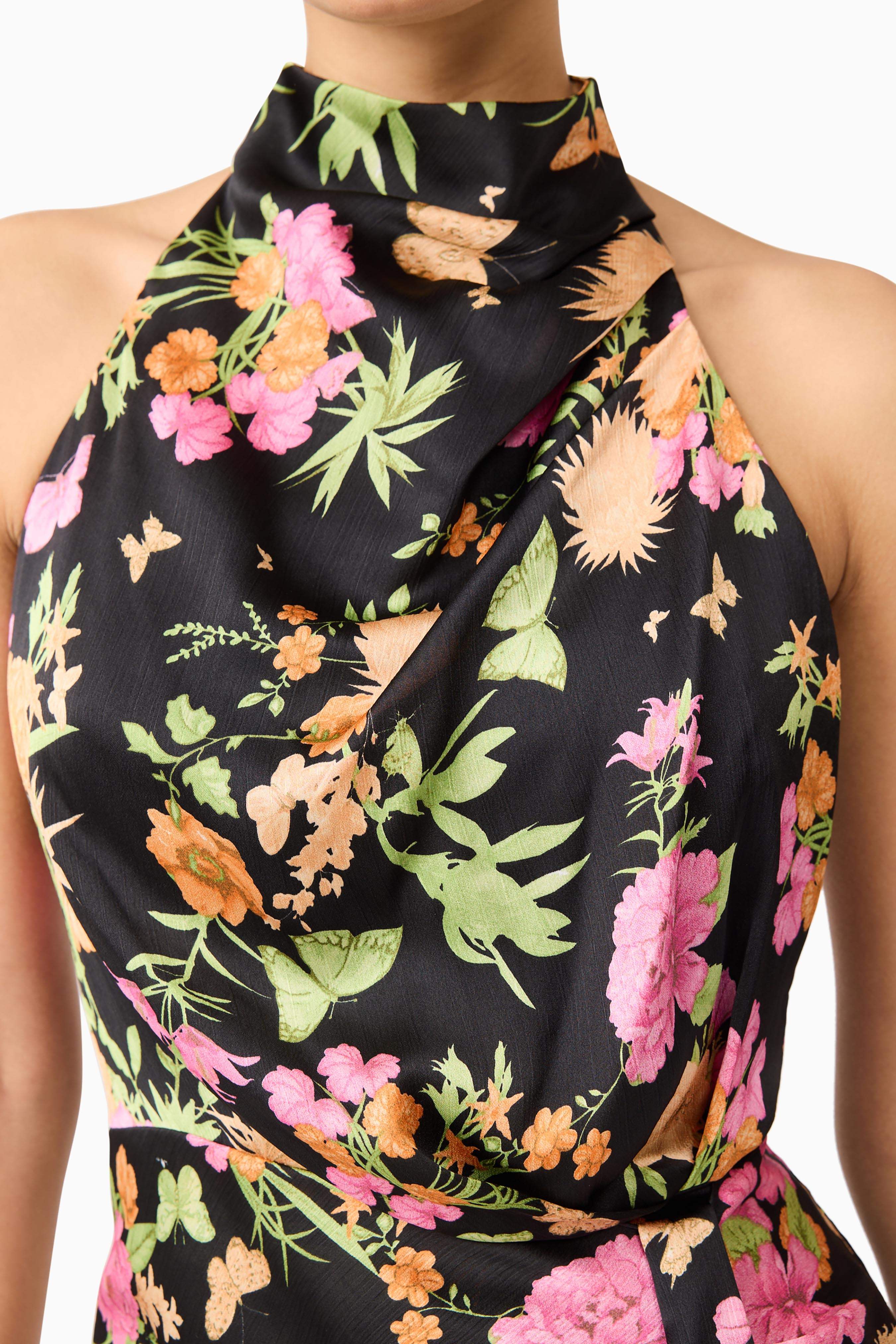 Tess Floral Halter Dress in Black